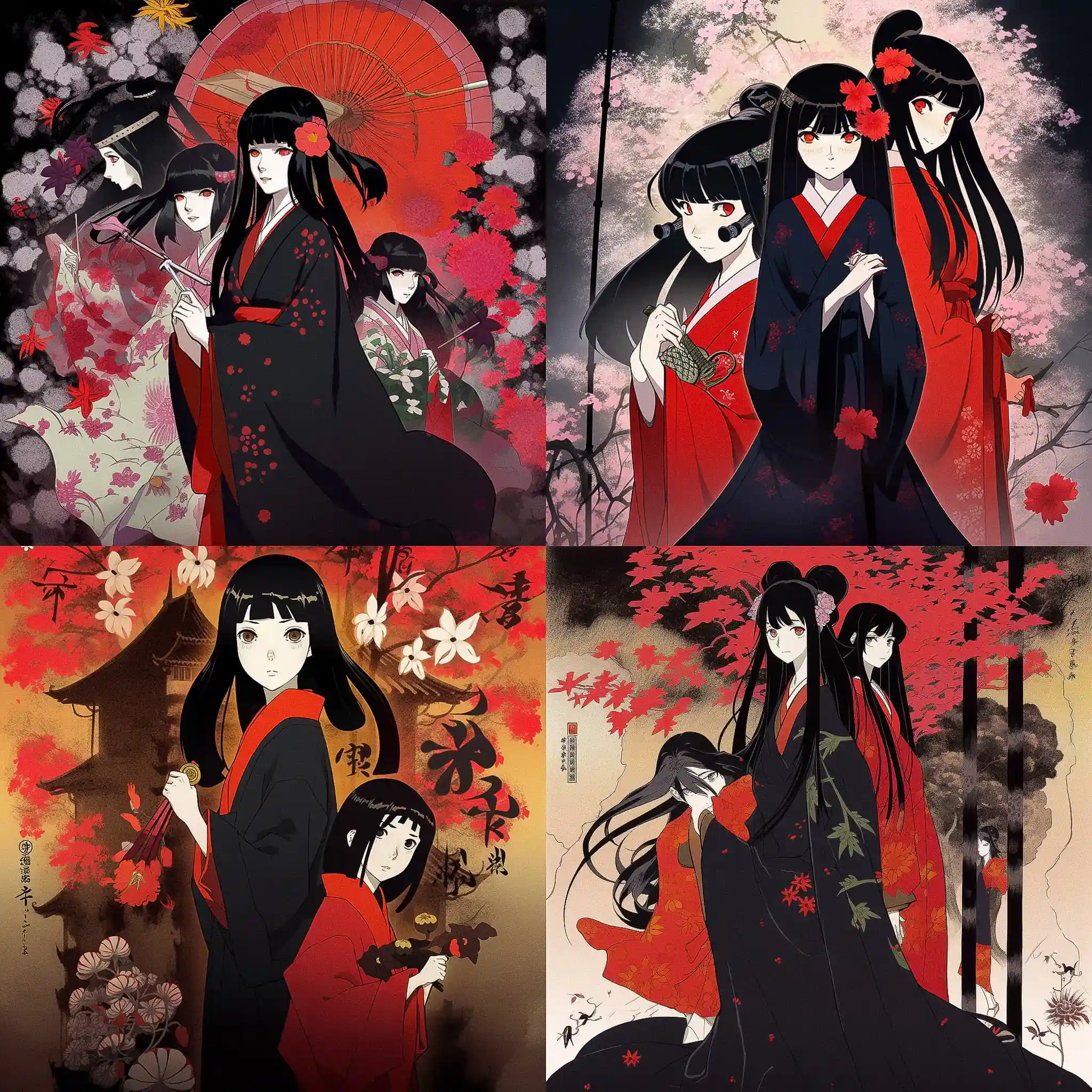 地狱少女 jigoku shoujo风格midjourney AI绘画作品 -地狱少女 jigoku shoujo风格midjourney AI绘画作品