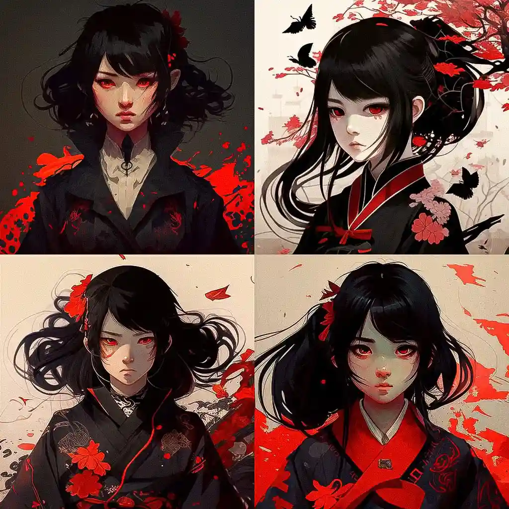地狱少女 jigoku shoujo风格midjourney AI绘画作品 -地狱少女 jigoku shoujo风格midjourney AI绘画作品
