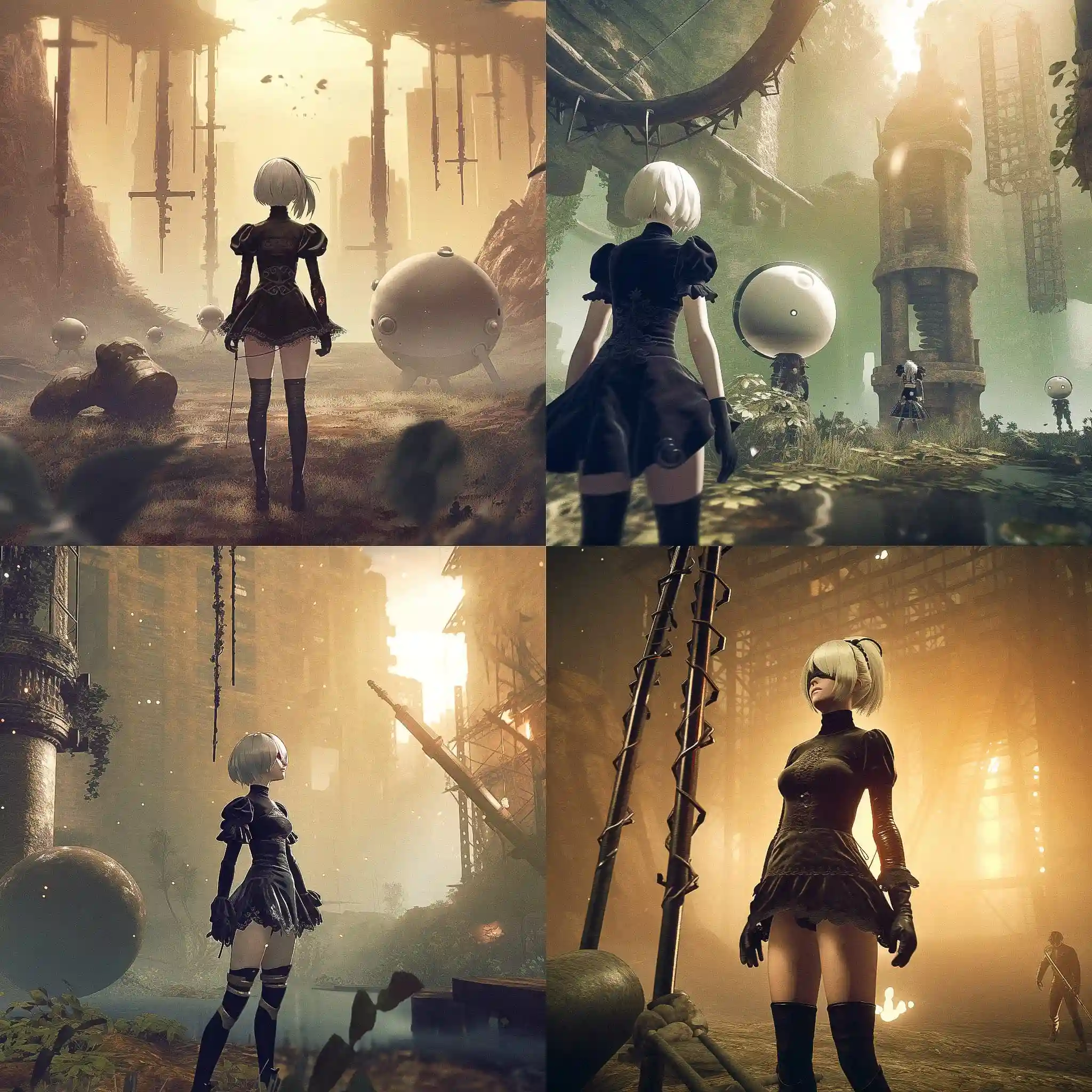 -尼尔：机械纪元 nier automata风格midjourney AI绘画作品