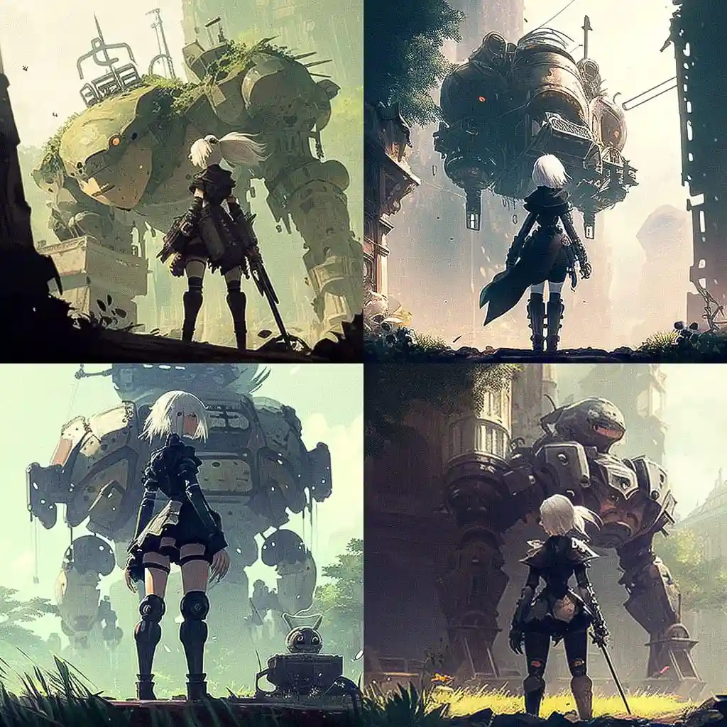 -尼尔：机械纪元 nier automata风格midjourney AI绘画作品