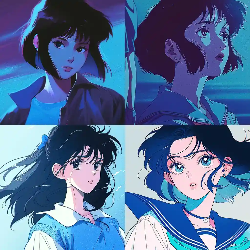 完美蓝调 perfect blue风格midjourney AI绘画作品 -完美蓝调 perfect blue风格midjourney AI绘画作品