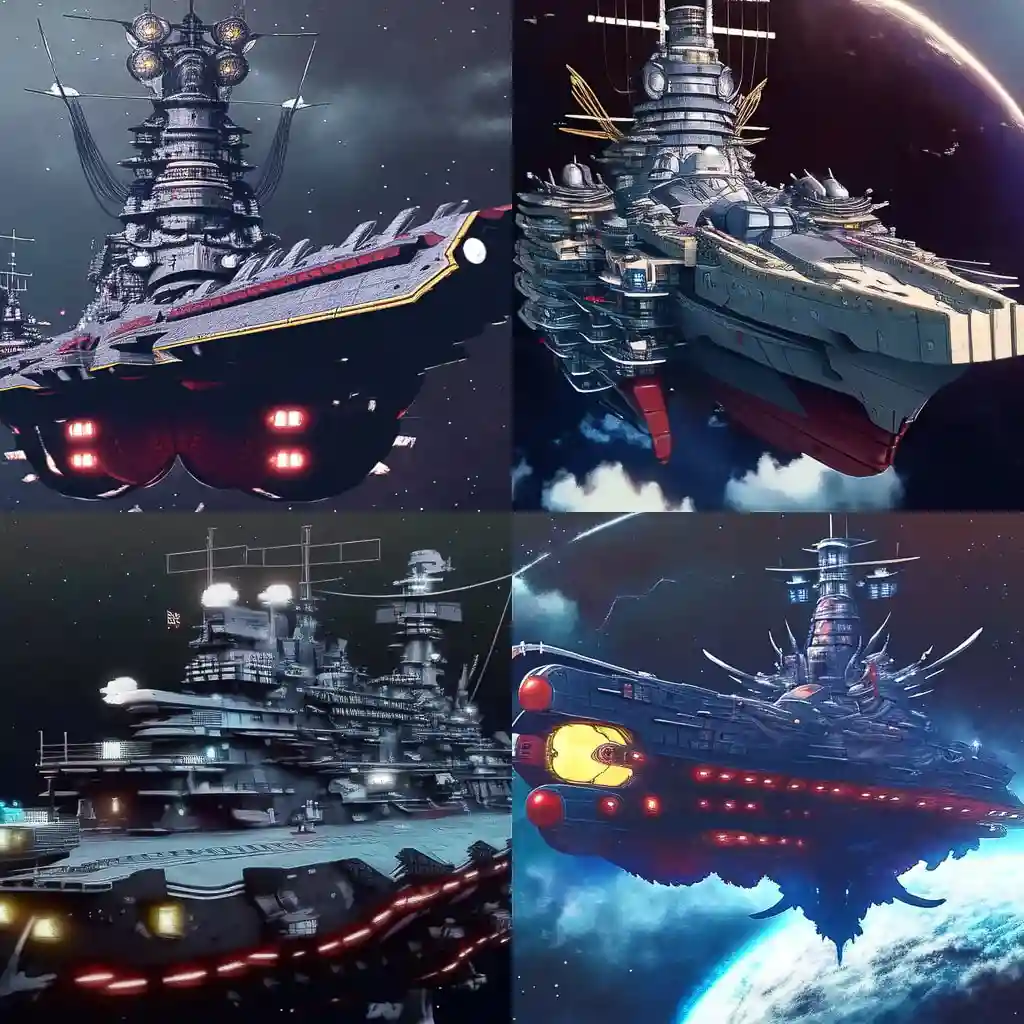 宇宙战舰大和号 space battleship yamato风格midjourney AI绘画作品 -宇宙战舰大和号 space battleship yamato风格midjourney AI绘画作品
