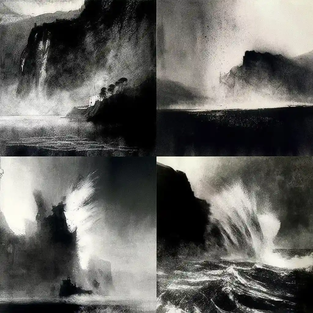 诺曼·阿克罗伊德 norman ackroyd风格midjourney AI绘画作品 -诺曼·阿克罗伊德 norman ackroyd风格midjourney AI绘画作品