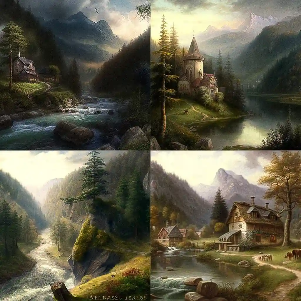 阿洛伊斯·阿内格尔 alois arnegger风格midjourney AI绘画作品 -阿洛伊斯·阿内格尔 alois arnegger风格midjourney AI绘画作品