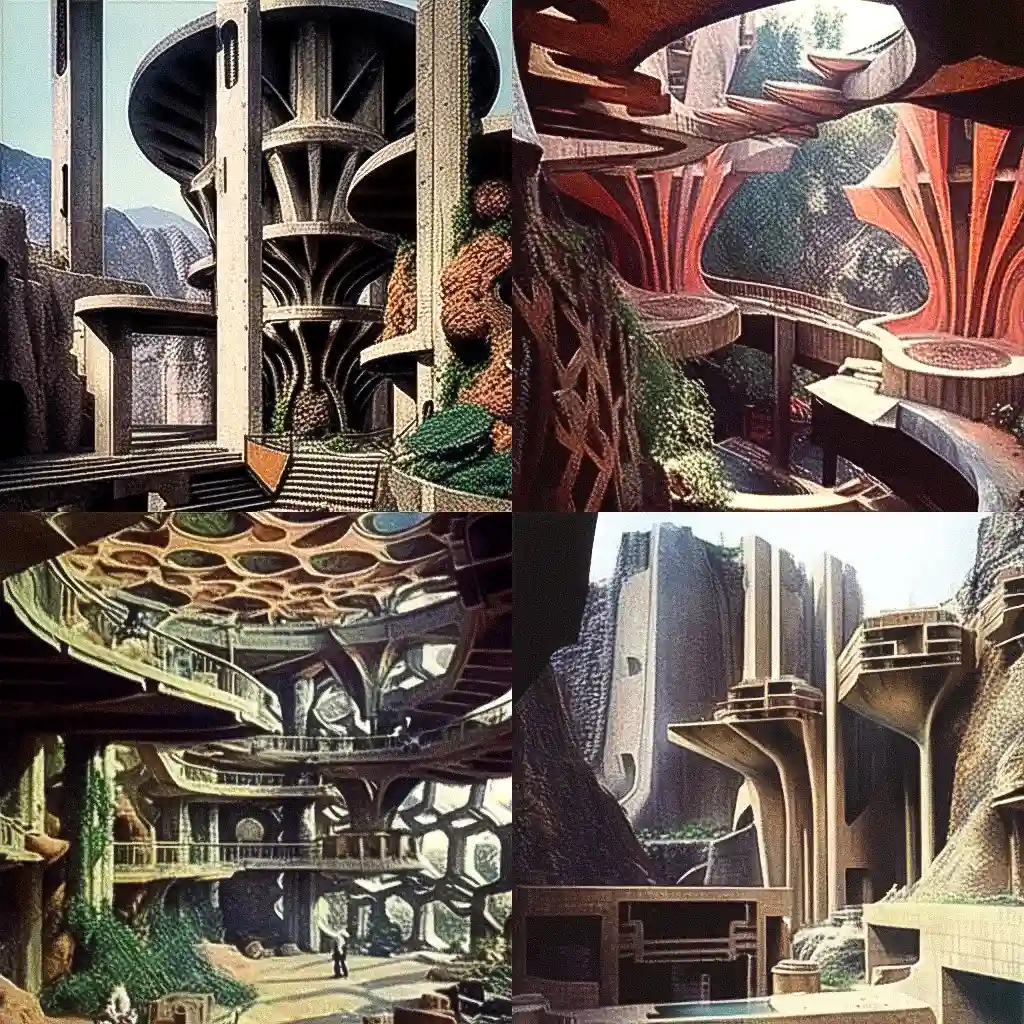 保罗·索莱里 paolo soleri风格midjourney AI绘画作品 -保罗·索莱里 paolo soleri风格midjourney AI绘画作品
