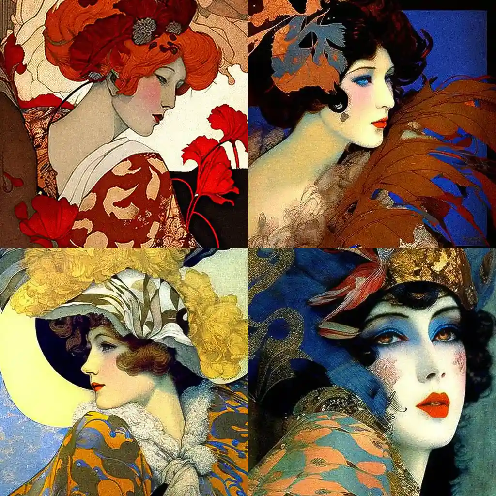 列昂·巴克斯特 leon bakst风格midjourney AI绘画作品 -列昂·巴克斯特 leon bakst风格midjourney AI绘画作品