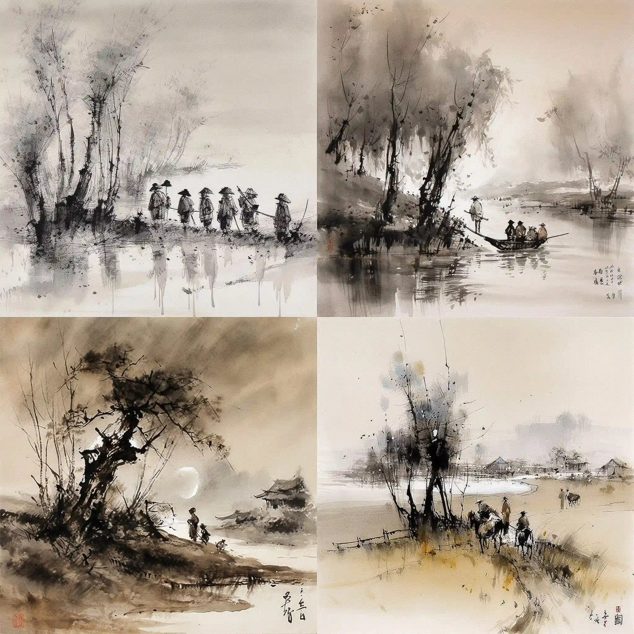 傅抱石 fu baoshi风格midjourney AI绘画作品 -傅抱石 fu baoshi风格midjourney AI绘画作品