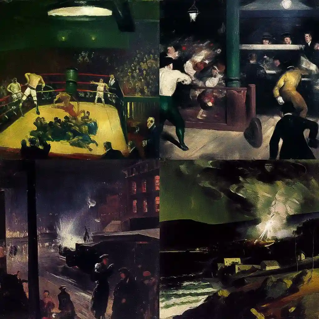 乔治·贝洛斯 george bellows风格midjourney AI绘画作品 -乔治·贝洛斯 george bellows风格midjourney AI绘画作品