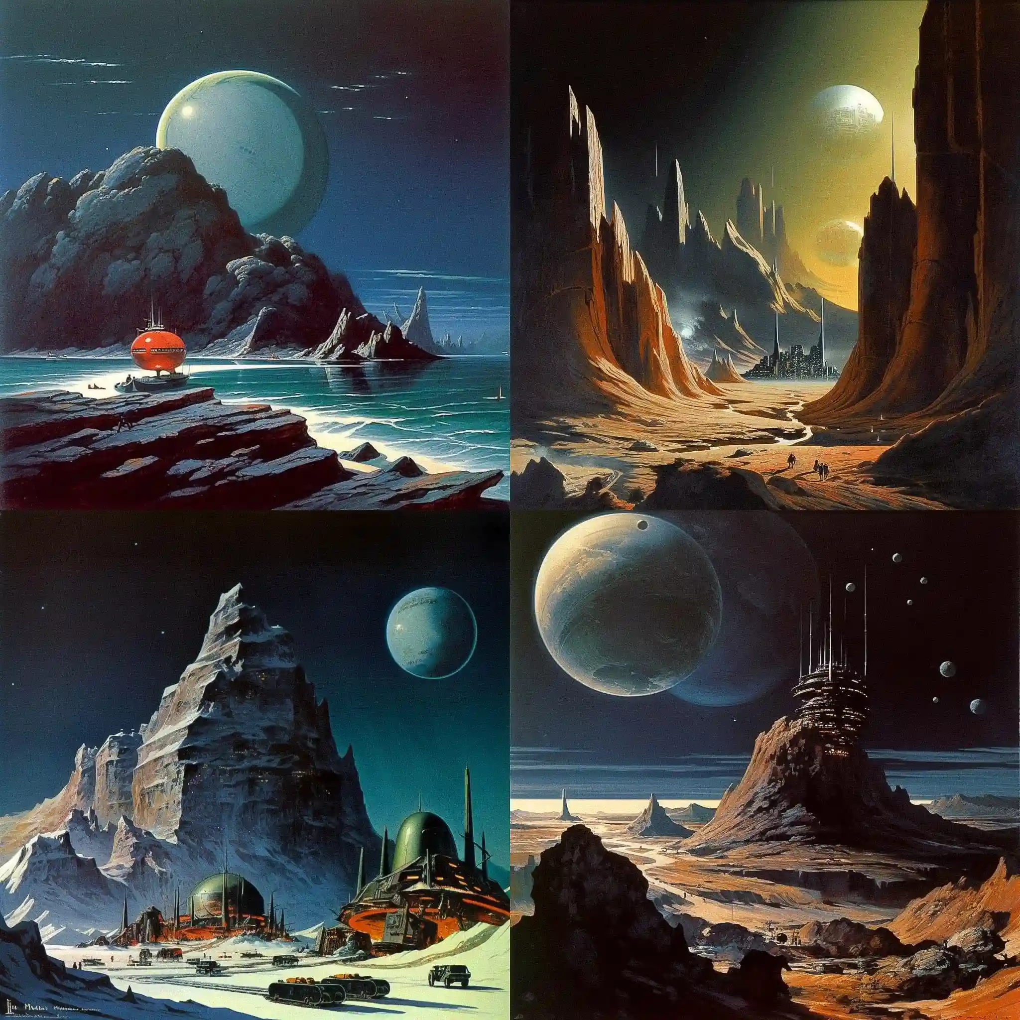 切斯利·博内斯特尔 chesley bonestell风格midjourney AI绘画作品 -切斯利·博内斯特尔 chesley bonestell风格midjourney AI绘画作品