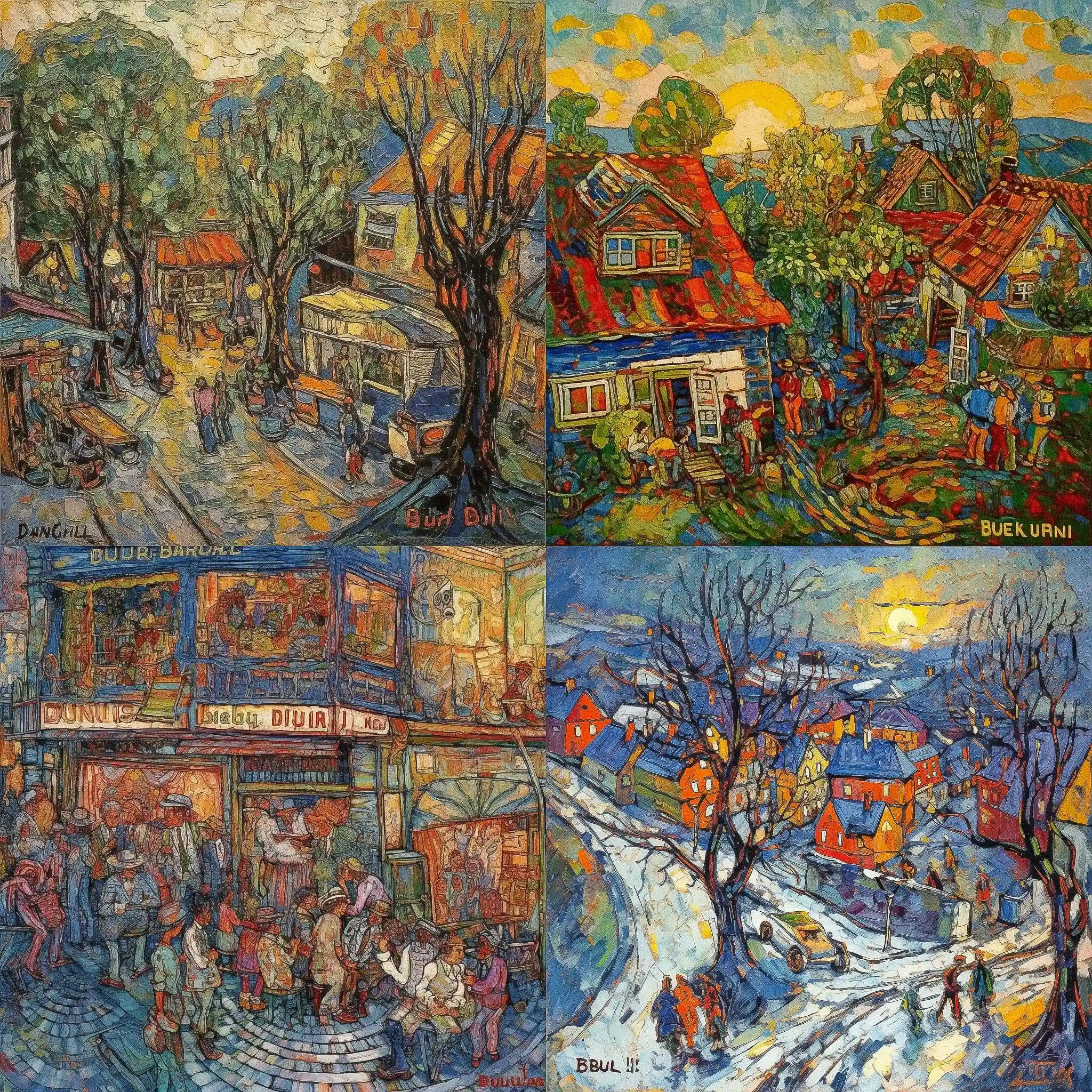 大卫·布尔利克 david burliuk风格midjourney AI绘画作品 -大卫·布尔利克 david burliuk风格midjourney AI绘画作品