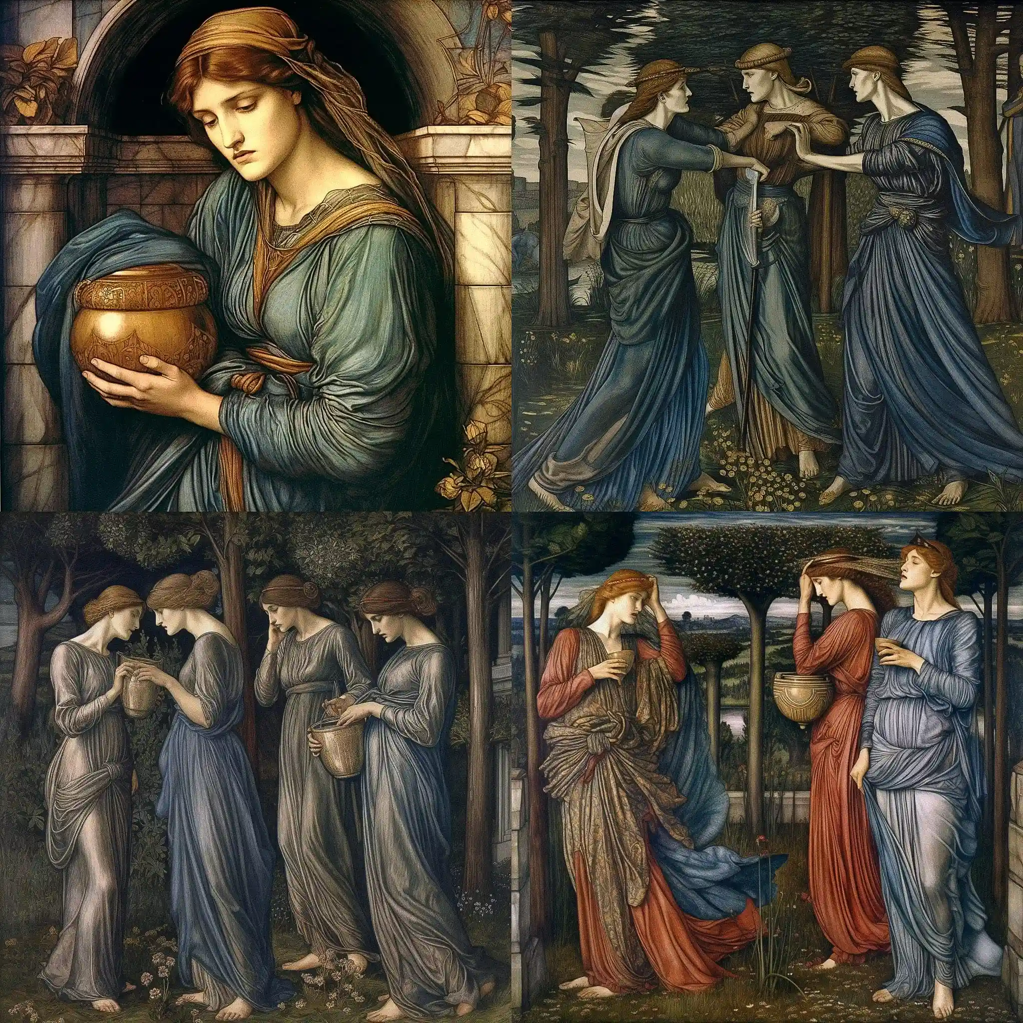 爱德华伯恩琼斯 edward burne jones风格midjourney AI绘画作品 -爱德华伯恩琼斯 edward burne jones风格midjourney AI绘画作品