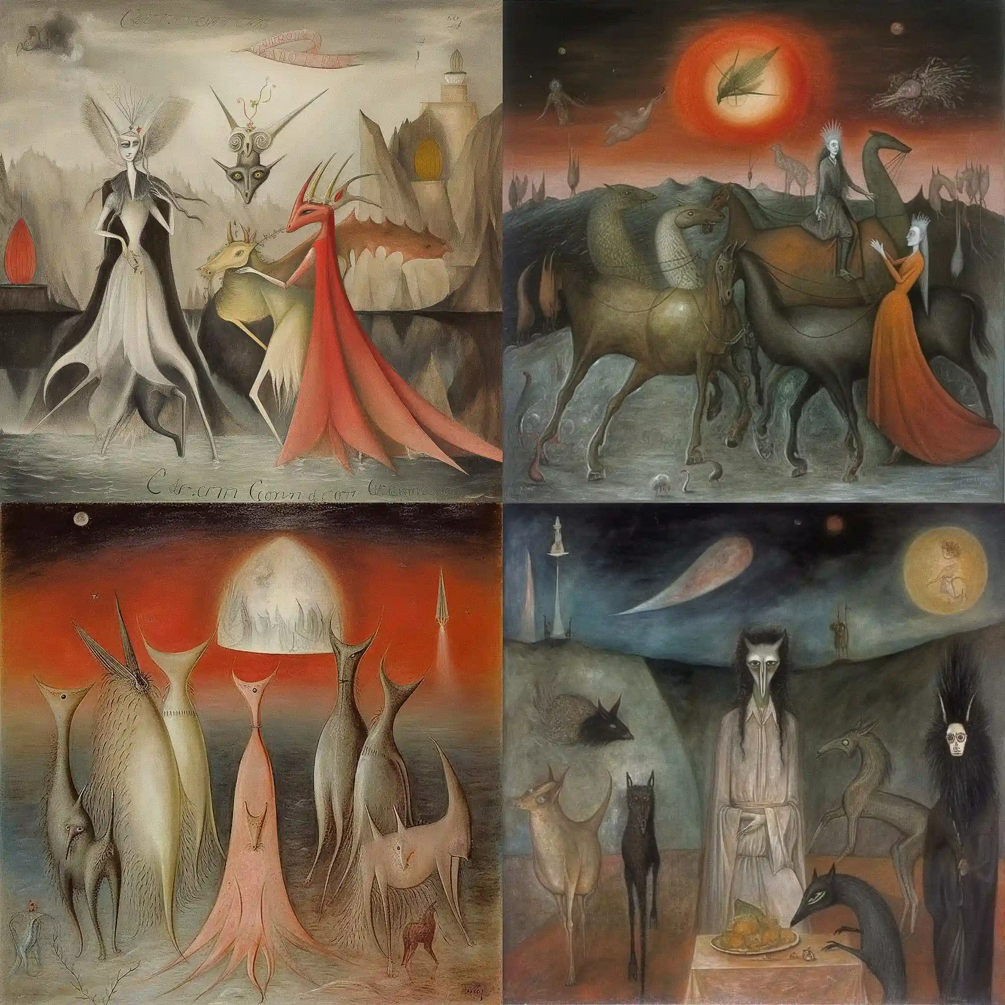 莱奥诺拉·卡林顿 leonora carrington风格midjourney AI绘画作品 -莱奥诺拉·卡林顿 leonora carrington风格midjourney AI绘画作品