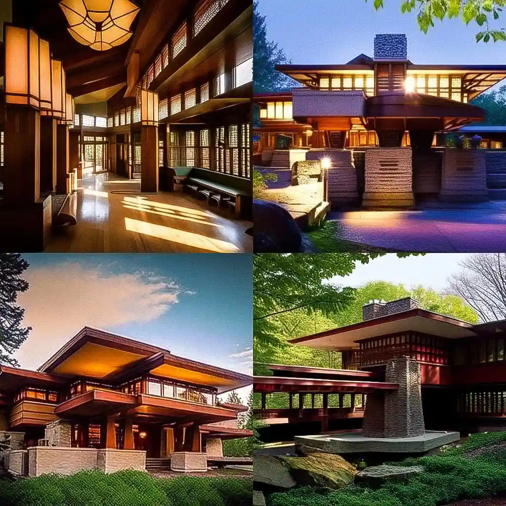 弗兰克·劳埃德·赖特 frank lloyd wright风格midjourney AI绘画作品 -弗兰克·劳埃德·赖特 frank lloyd wright风格midjourney AI绘画作品