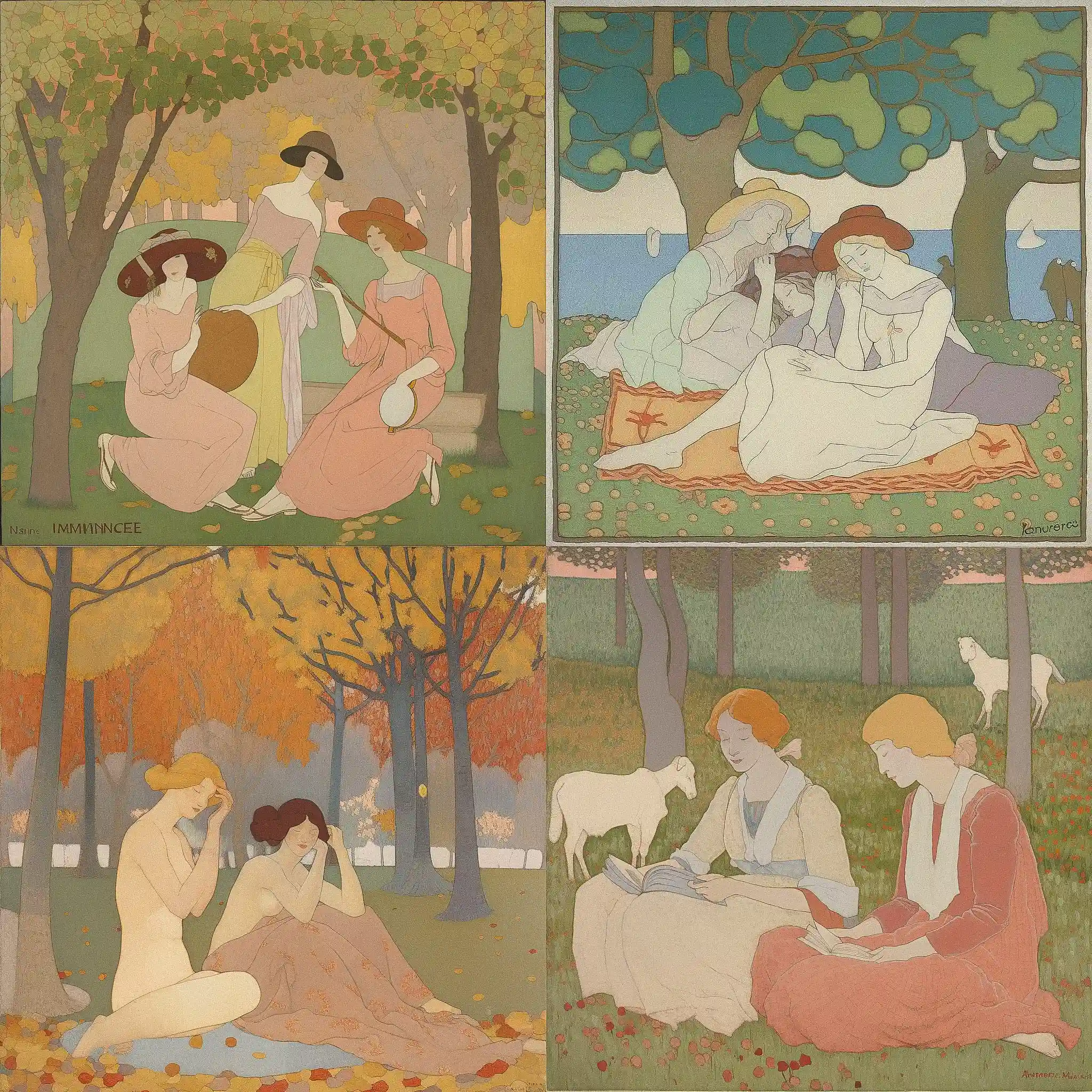 毛里斯·德尼 maurice denis风格midjourney AI绘画作品 -毛里斯·德尼 maurice denis风格midjourney AI绘画作品