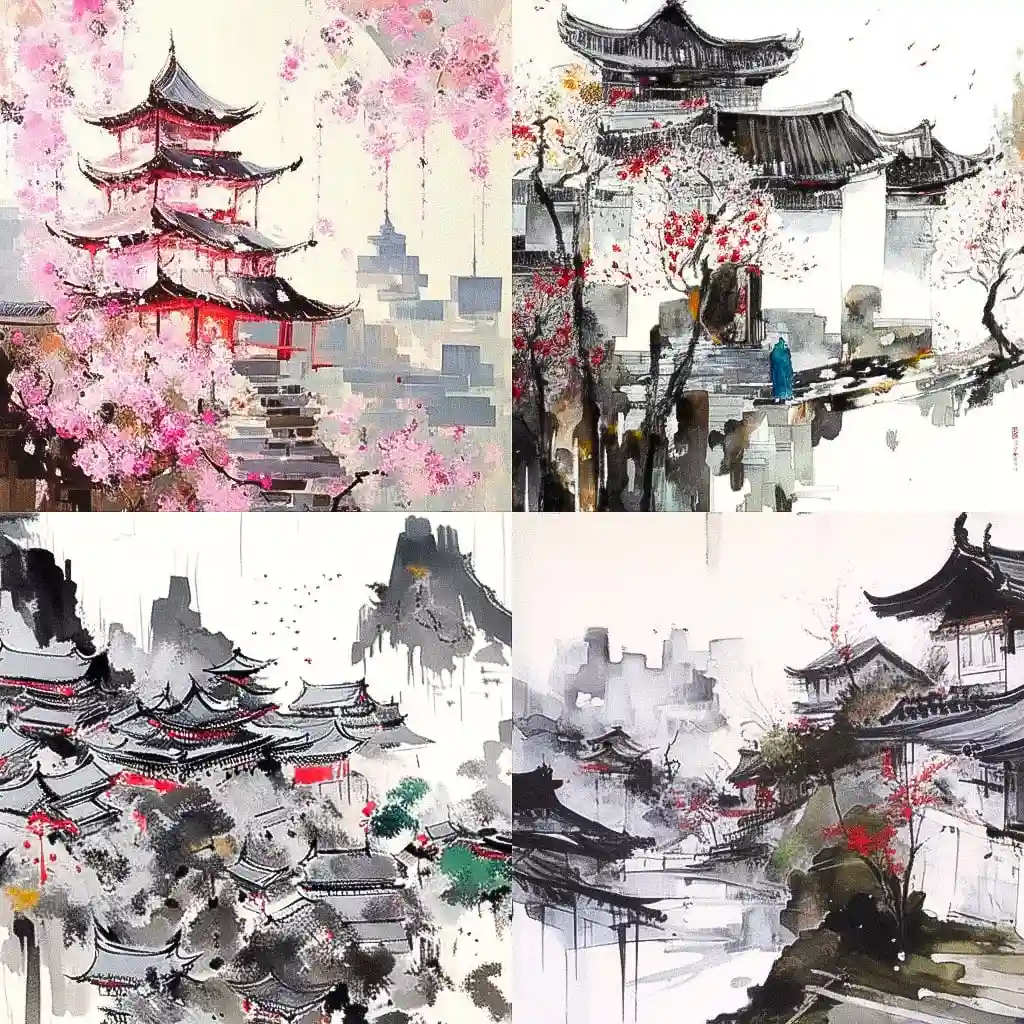 -吴冠中 wu guanzhong风格midjourney AI绘画作品