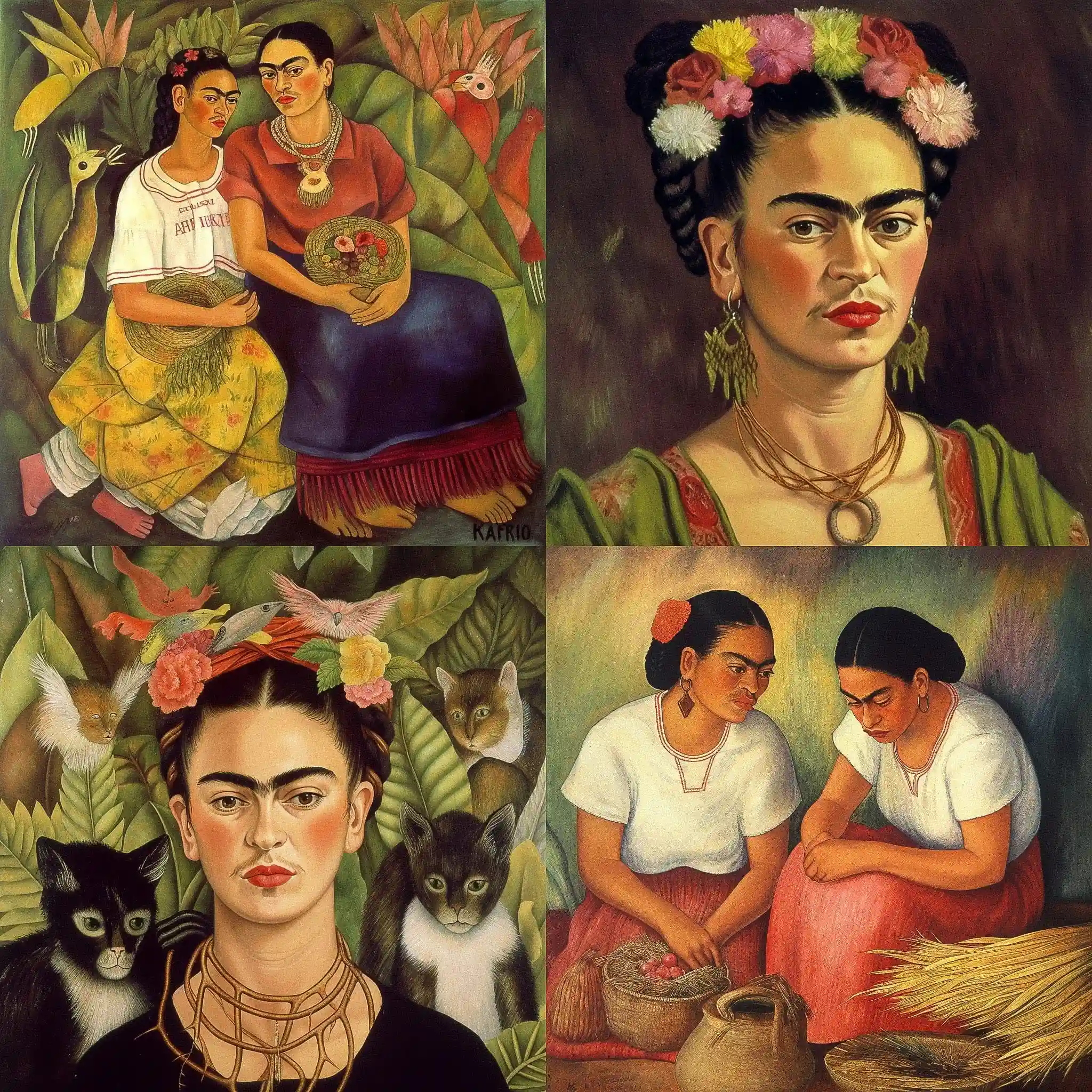 弗里达·卡罗 frida kahlo风格midjourney AI绘画作品 -弗里达·卡罗 frida kahlo风格midjourney AI绘画作品