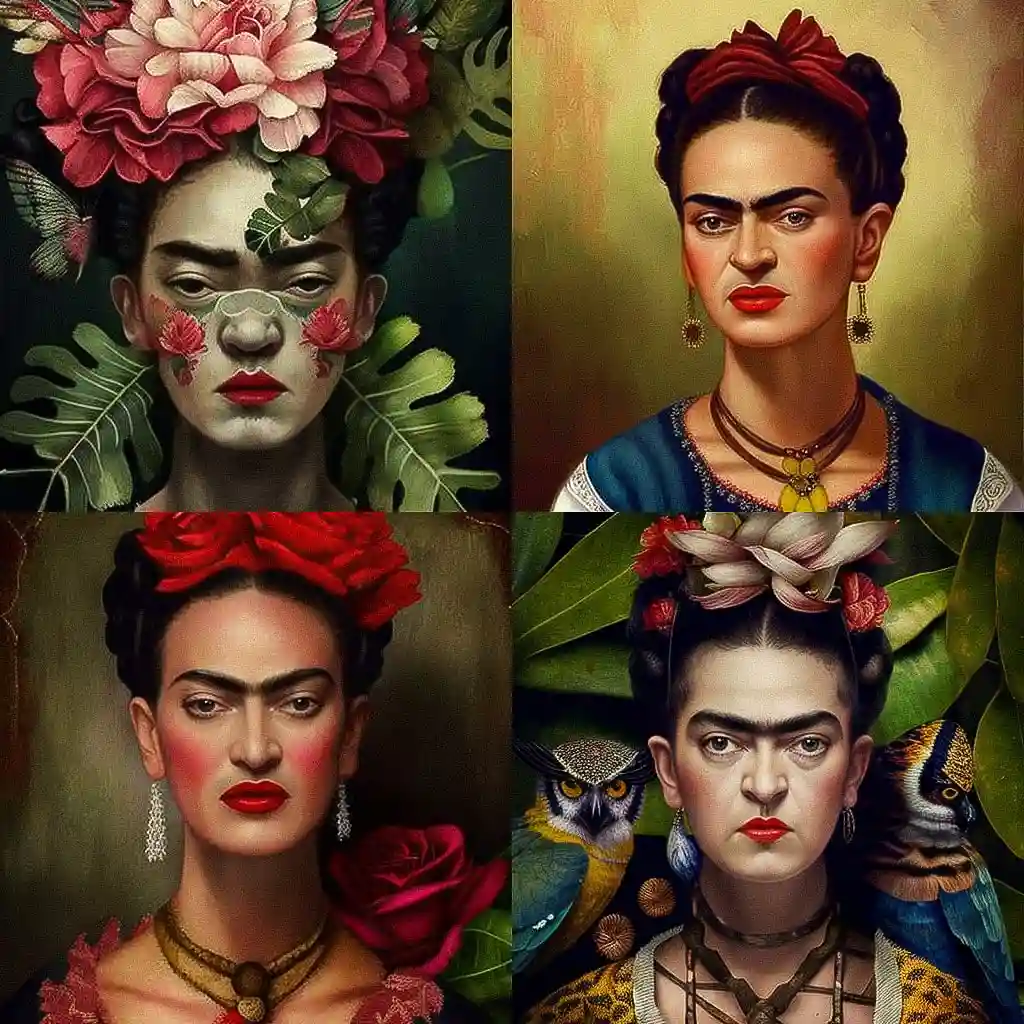 弗里达·卡罗 frida kahlo风格midjourney AI绘画作品 -弗里达·卡罗 frida kahlo风格midjourney AI绘画作品