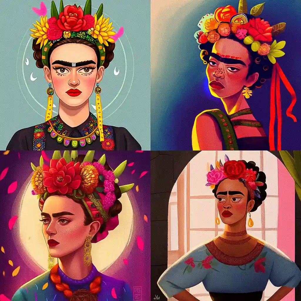 弗里达·卡罗 frida kahlo风格midjourney AI绘画作品 -弗里达·卡罗 frida kahlo风格midjourney AI绘画作品