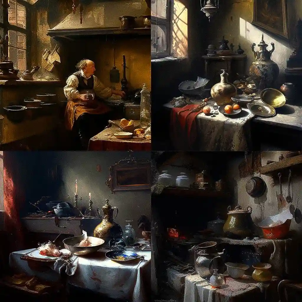 -威廉·卡尔夫 willem kalf风格midjourney AI绘画作品