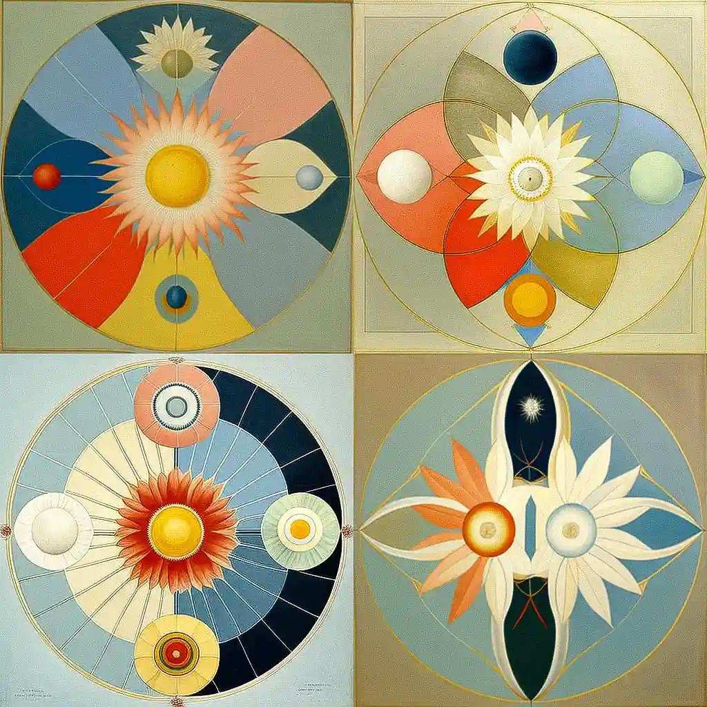 希尔玛·阿芙·克林特 hilma af klint风格midjourney AI绘画作品 -希尔玛·阿芙·克林特 hilma af klint风格midjourney AI绘画作品