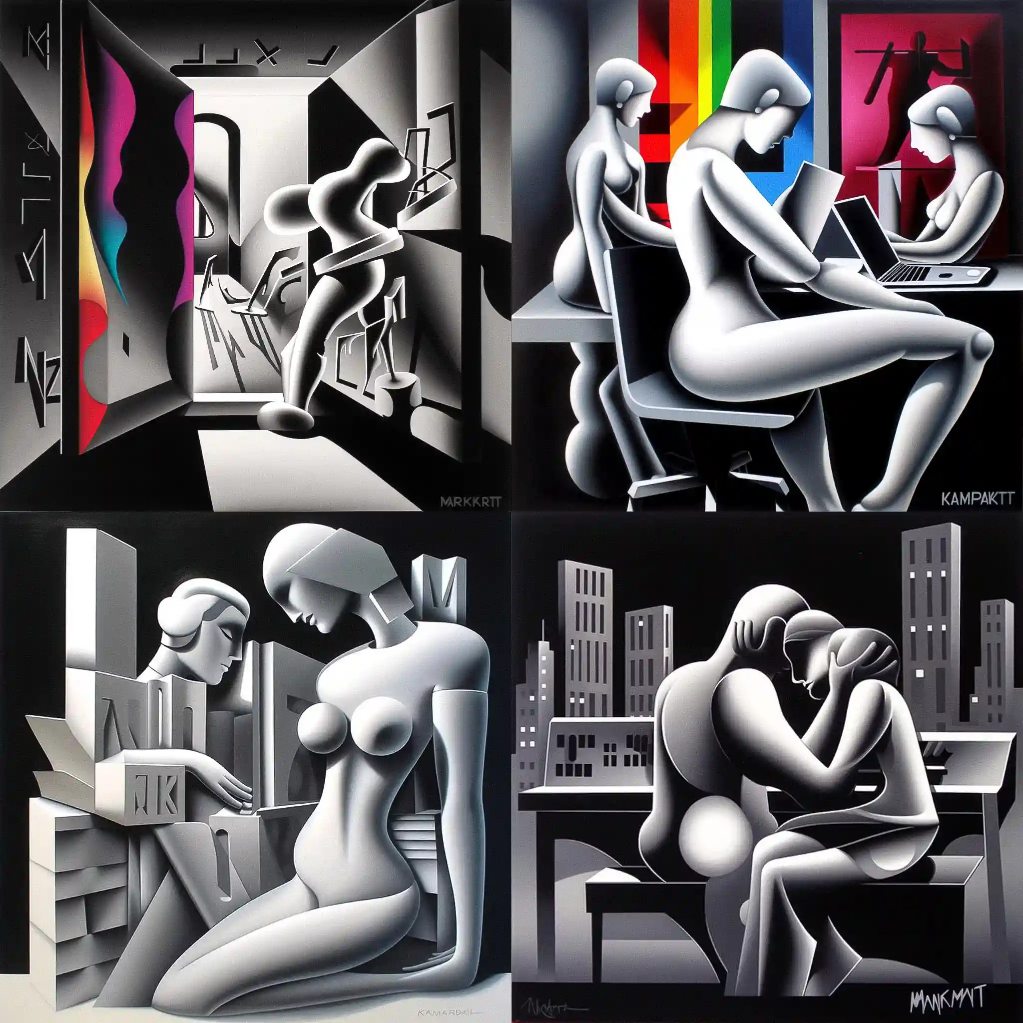 -马克·科斯塔比 mark kostabi风格midjourney AI绘画作品