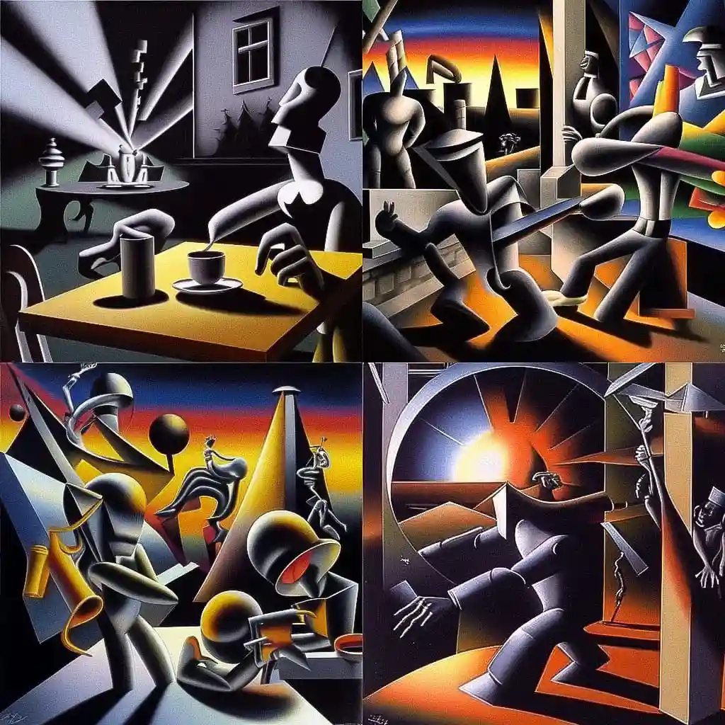 -马克·科斯塔比 mark kostabi风格midjourney AI绘画作品