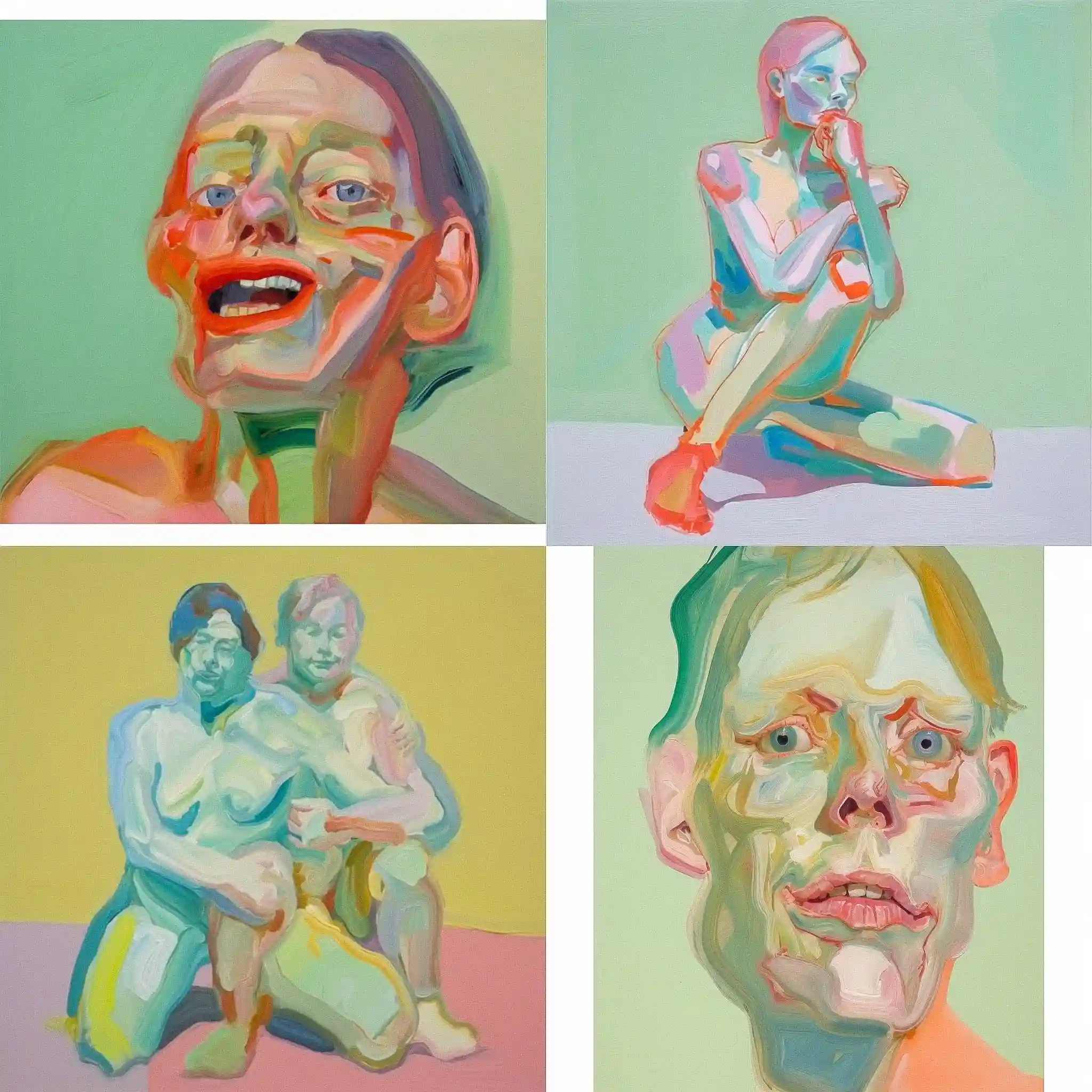 玛丽亚·拉斯尼格 maria lassnig风格midjourney AI绘画作品 -玛丽亚·拉斯尼格 maria lassnig风格midjourney AI绘画作品