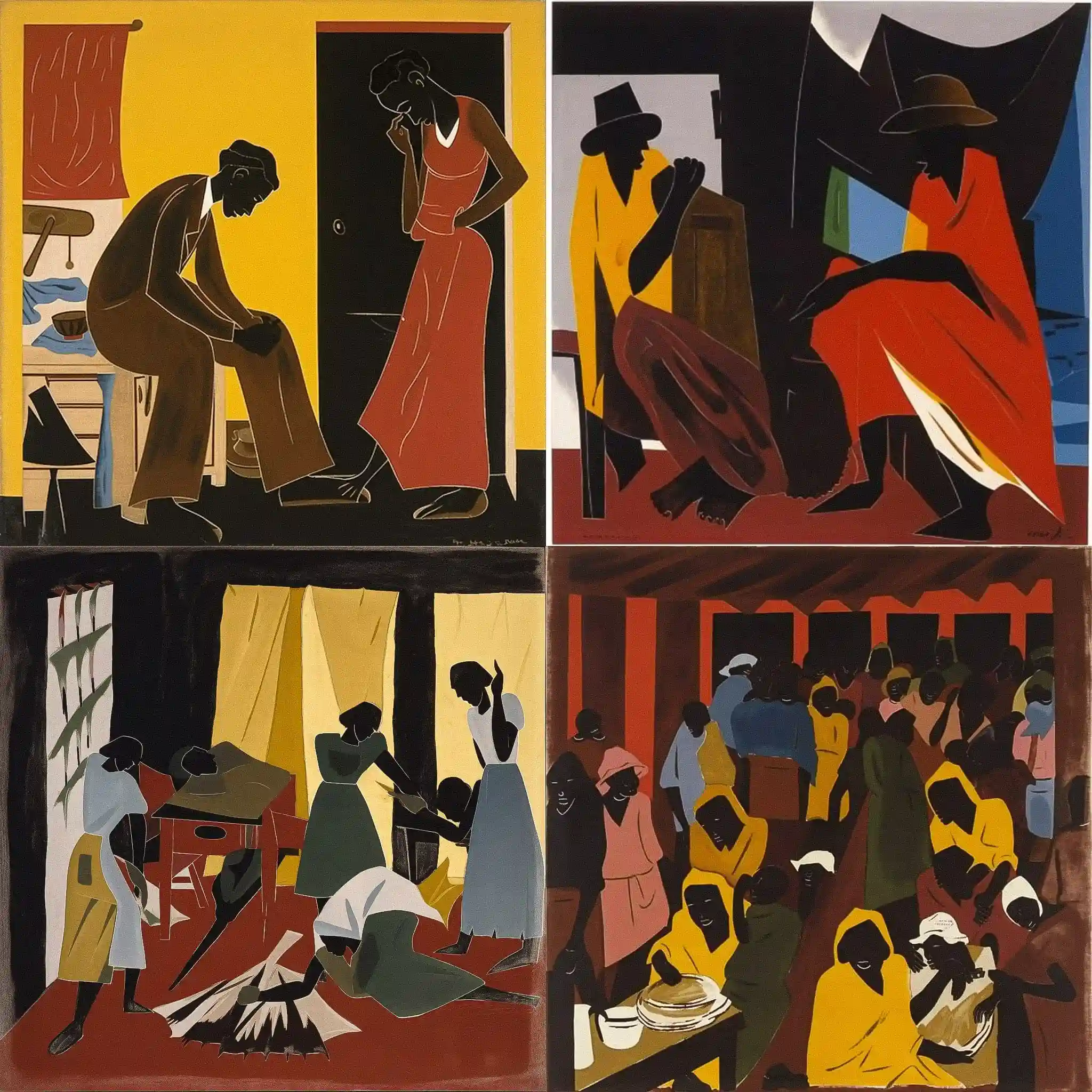 雅各布·劳伦斯 jacob lawrence风格midjourney AI绘画作品 -雅各布·劳伦斯 jacob lawrence风格midjourney AI绘画作品
