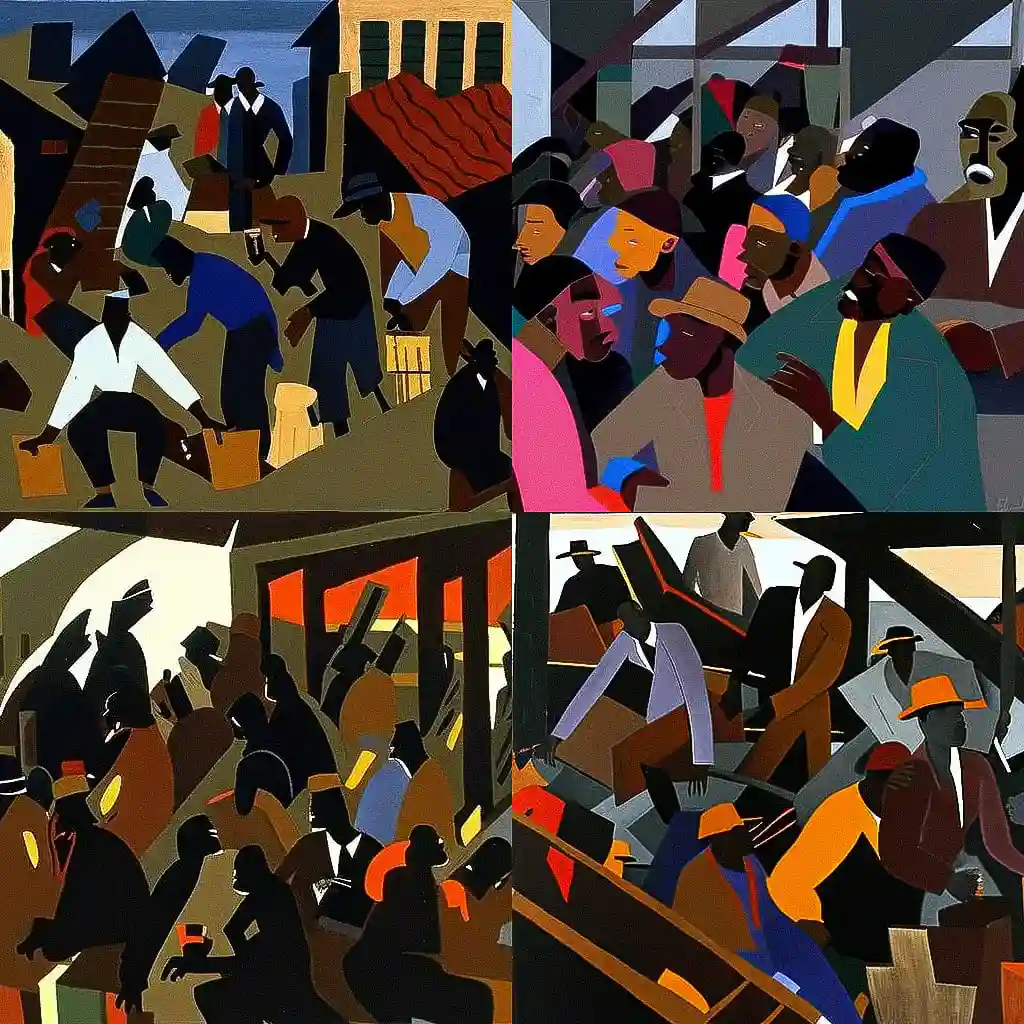 雅各布·劳伦斯 jacob lawrence风格midjourney AI绘画作品 -雅各布·劳伦斯 jacob lawrence风格midjourney AI绘画作品