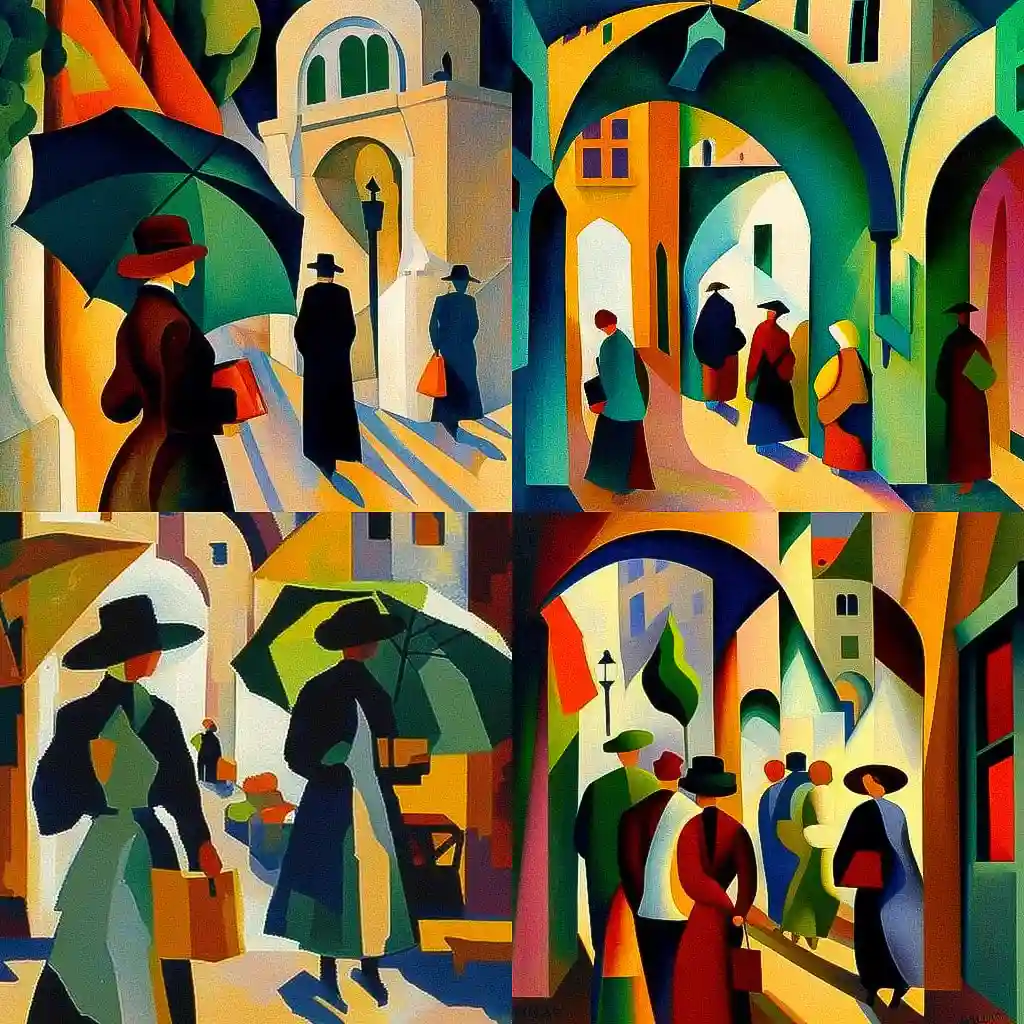 奥古斯特·马克 august macke风格midjourney AI绘画作品 -奥古斯特·马克 august macke风格midjourney AI绘画作品