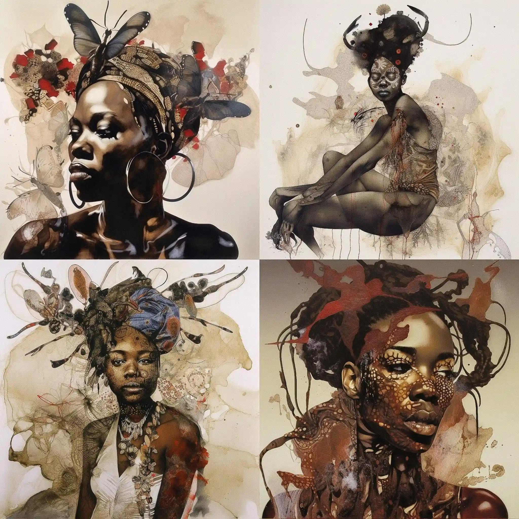 温吉琪·穆图 wangechi mutu风格midjourney AI绘画作品 -温吉琪·穆图 wangechi mutu风格midjourney AI绘画作品