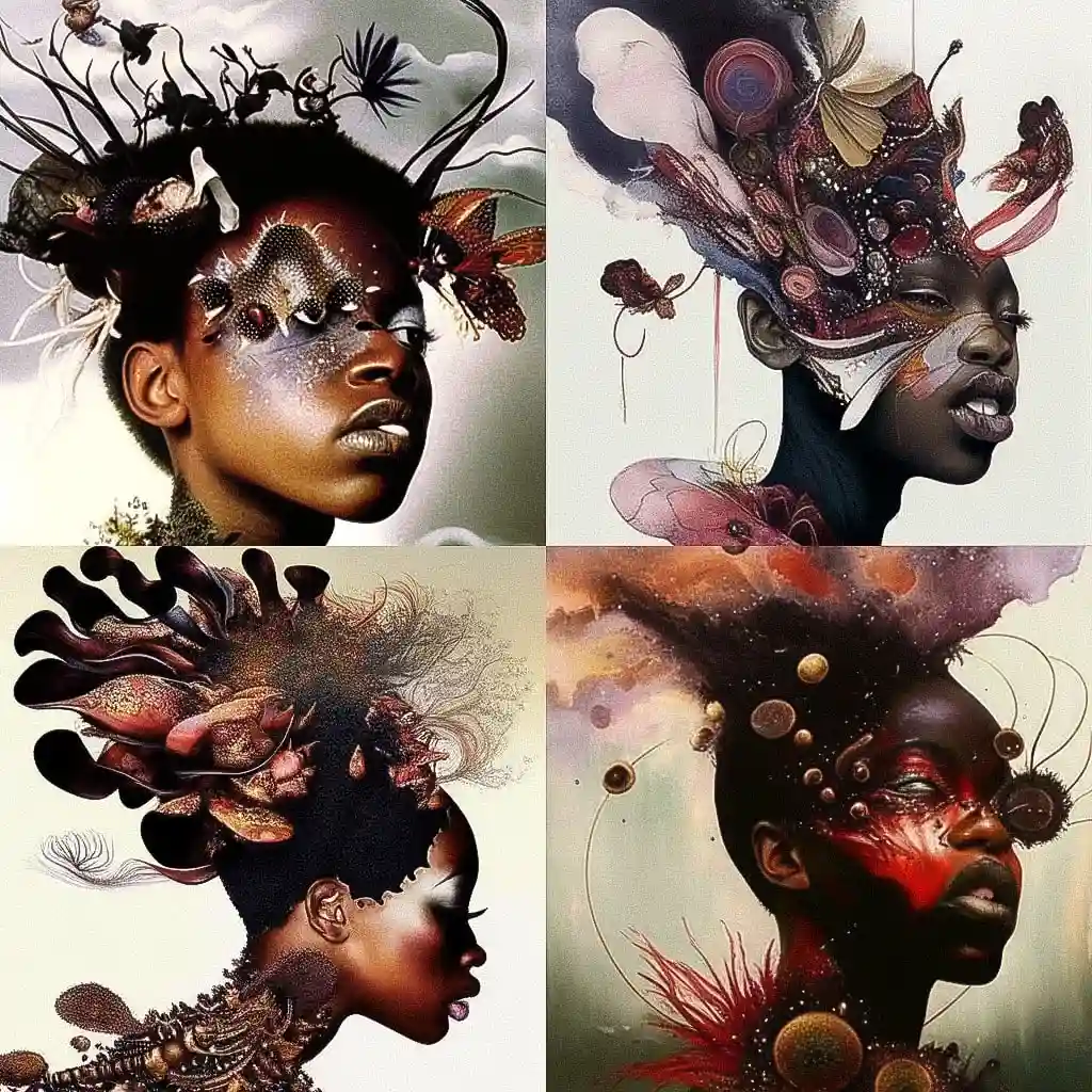 温吉琪·穆图 wangechi mutu风格midjourney AI绘画作品 -温吉琪·穆图 wangechi mutu风格midjourney AI绘画作品
