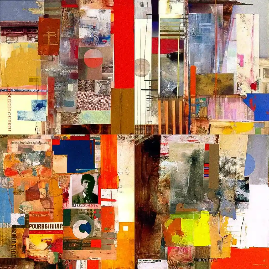 罗伯特·劳森伯格 robert rauschenberg风格midjourney AI绘画作品 -罗伯特·劳森伯格 robert rauschenberg风格midjourney AI绘画作品