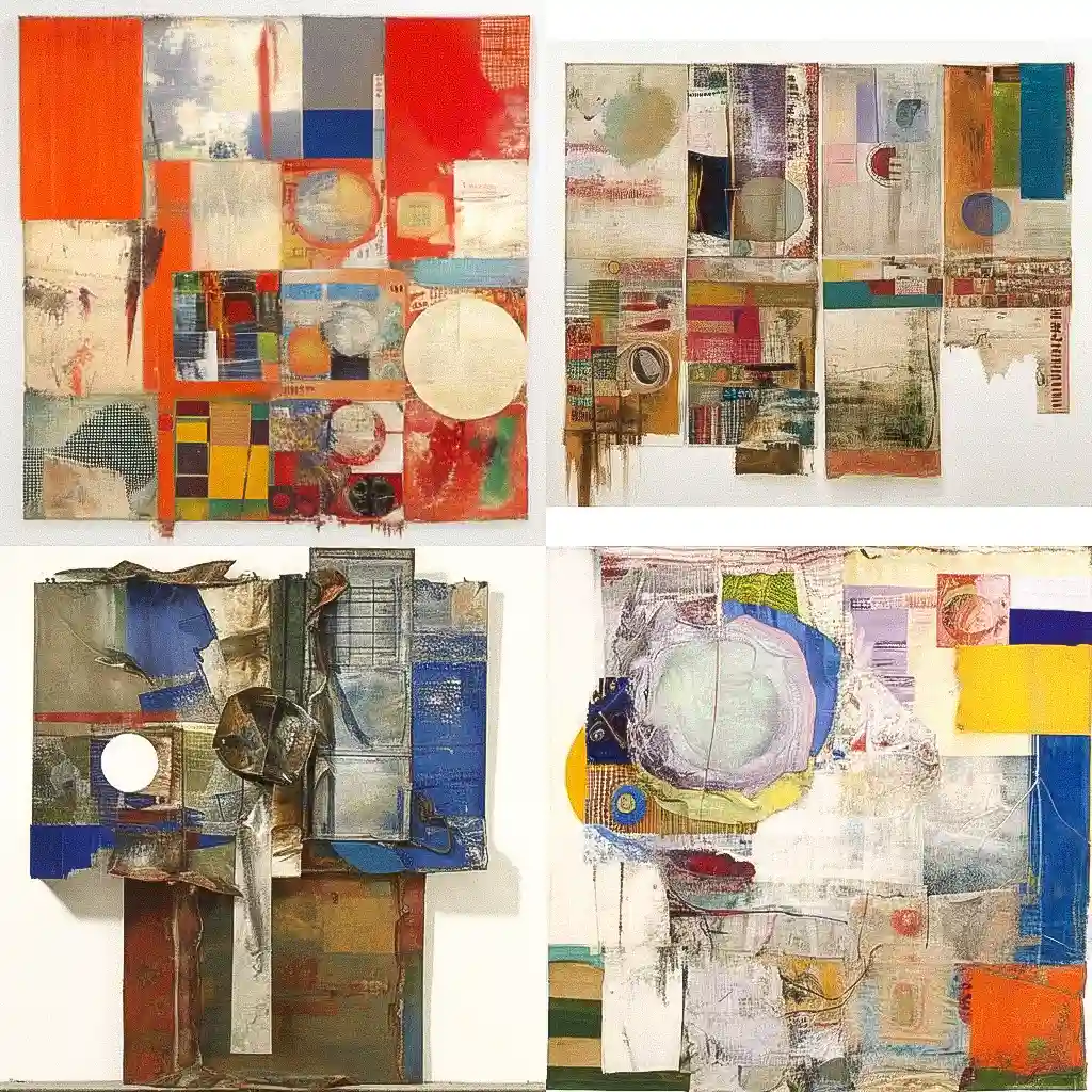 罗伯特·劳森伯格 robert rauschenberg风格midjourney AI绘画作品 -罗伯特·劳森伯格 robert rauschenberg风格midjourney AI绘画作品