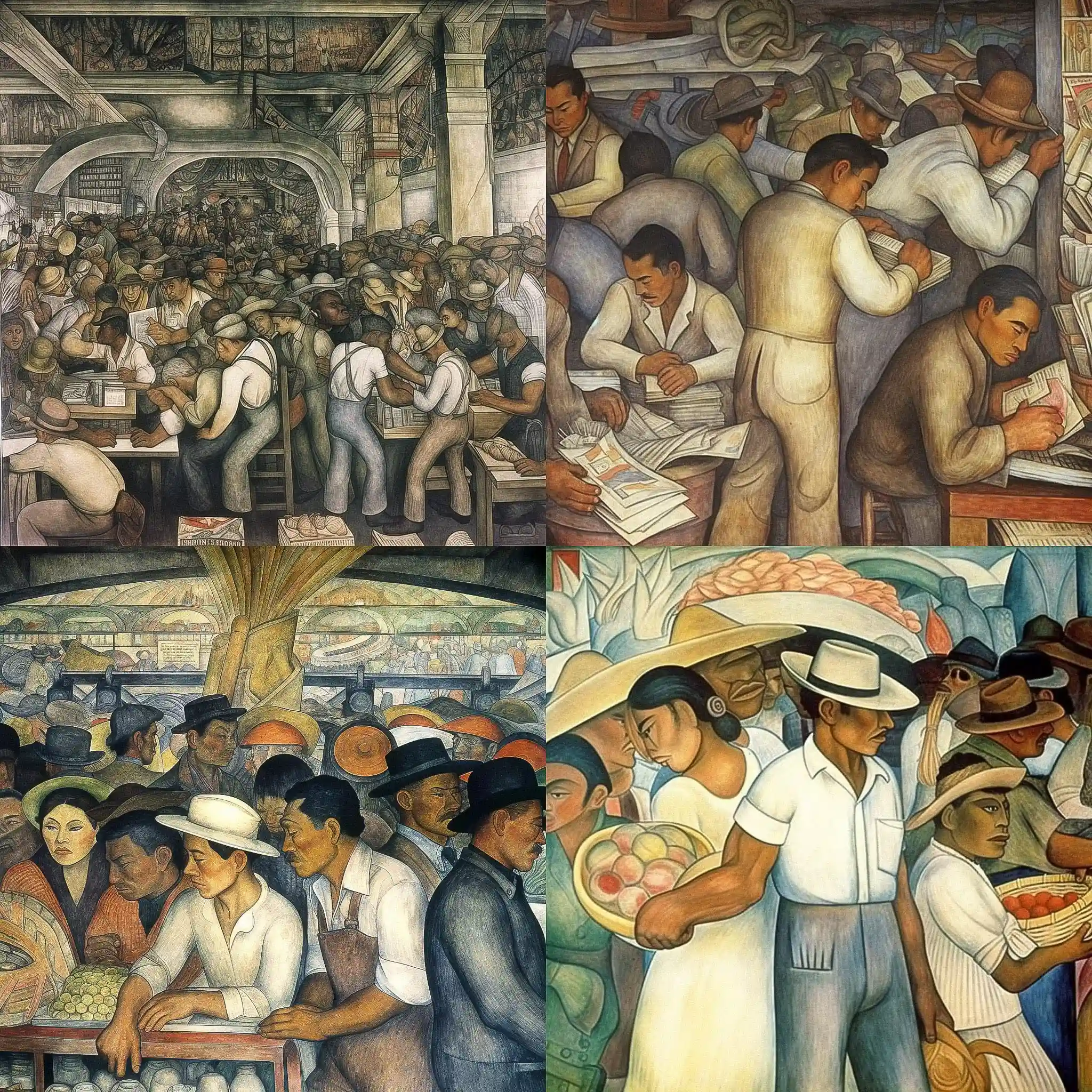 地亚哥·里维拉 diego rivera风格midjourney AI绘画作品 -地亚哥·里维拉 diego rivera风格midjourney AI绘画作品