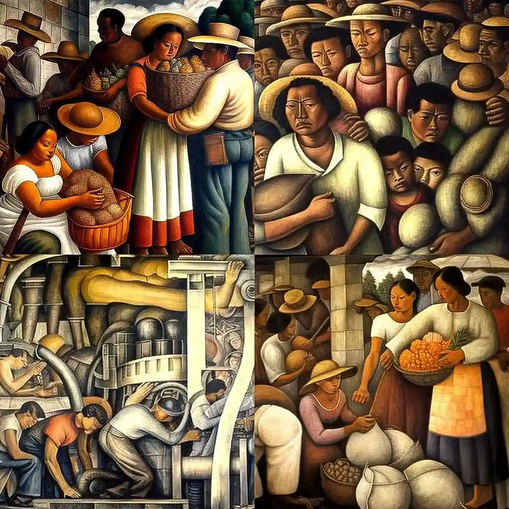 地亚哥·里维拉 diego rivera风格midjourney AI绘画作品 -地亚哥·里维拉 diego rivera风格midjourney AI绘画作品