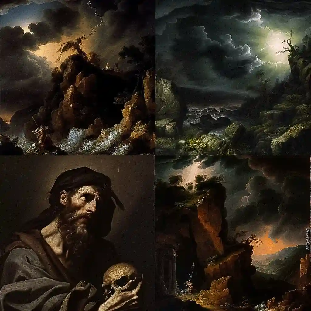 萨尔瓦托尔·罗萨 salvator rosa风格midjourney AI绘画作品 -萨尔瓦托尔·罗萨 salvator rosa风格midjourney AI绘画作品
