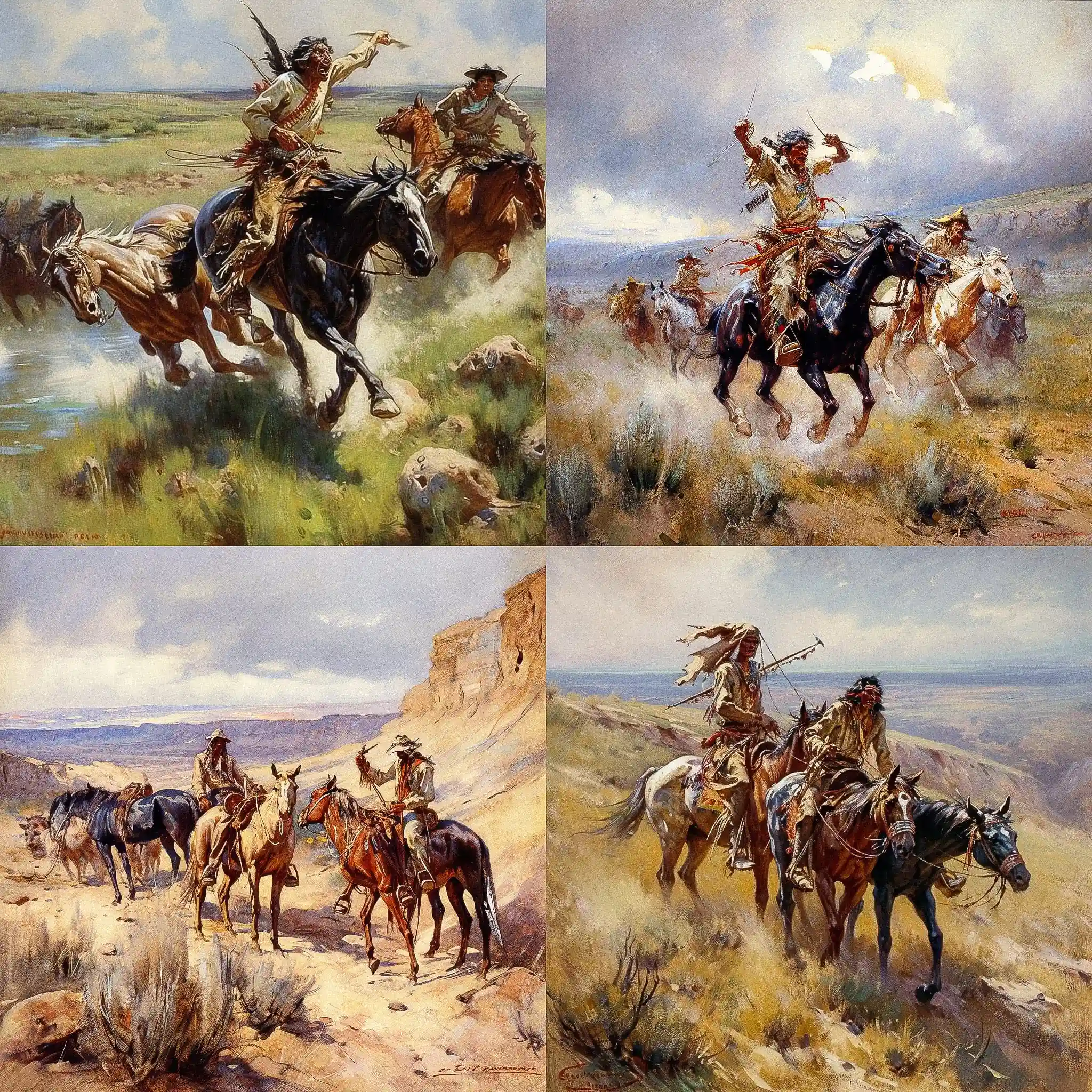 查尔斯·马里恩·拉塞尔 charles marion russell风格midjourney AI绘画作品 -查尔斯·马里恩·拉塞尔 charles marion russell风格midjourney AI绘画作品
