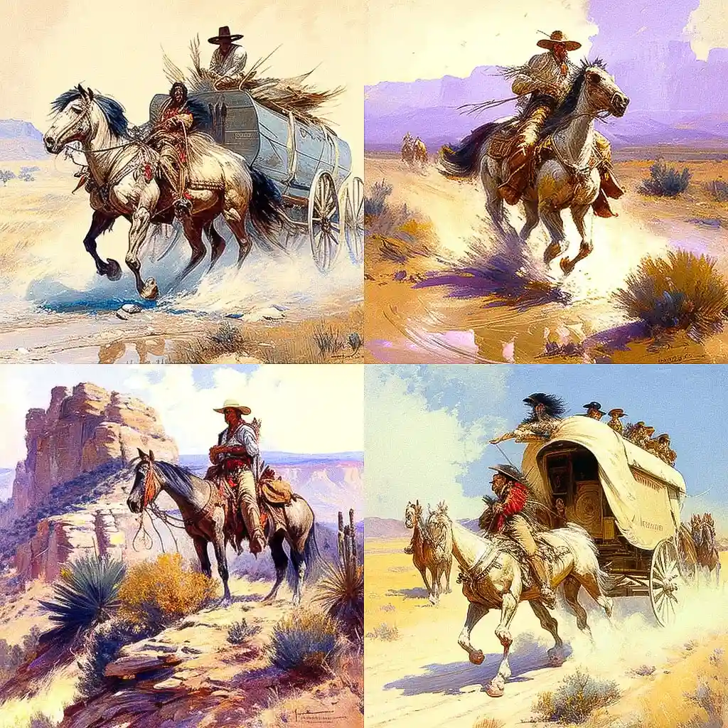 查尔斯·马里恩·拉塞尔 charles marion russell风格midjourney AI绘画作品 -查尔斯·马里恩·拉塞尔 charles marion russell风格midjourney AI绘画作品