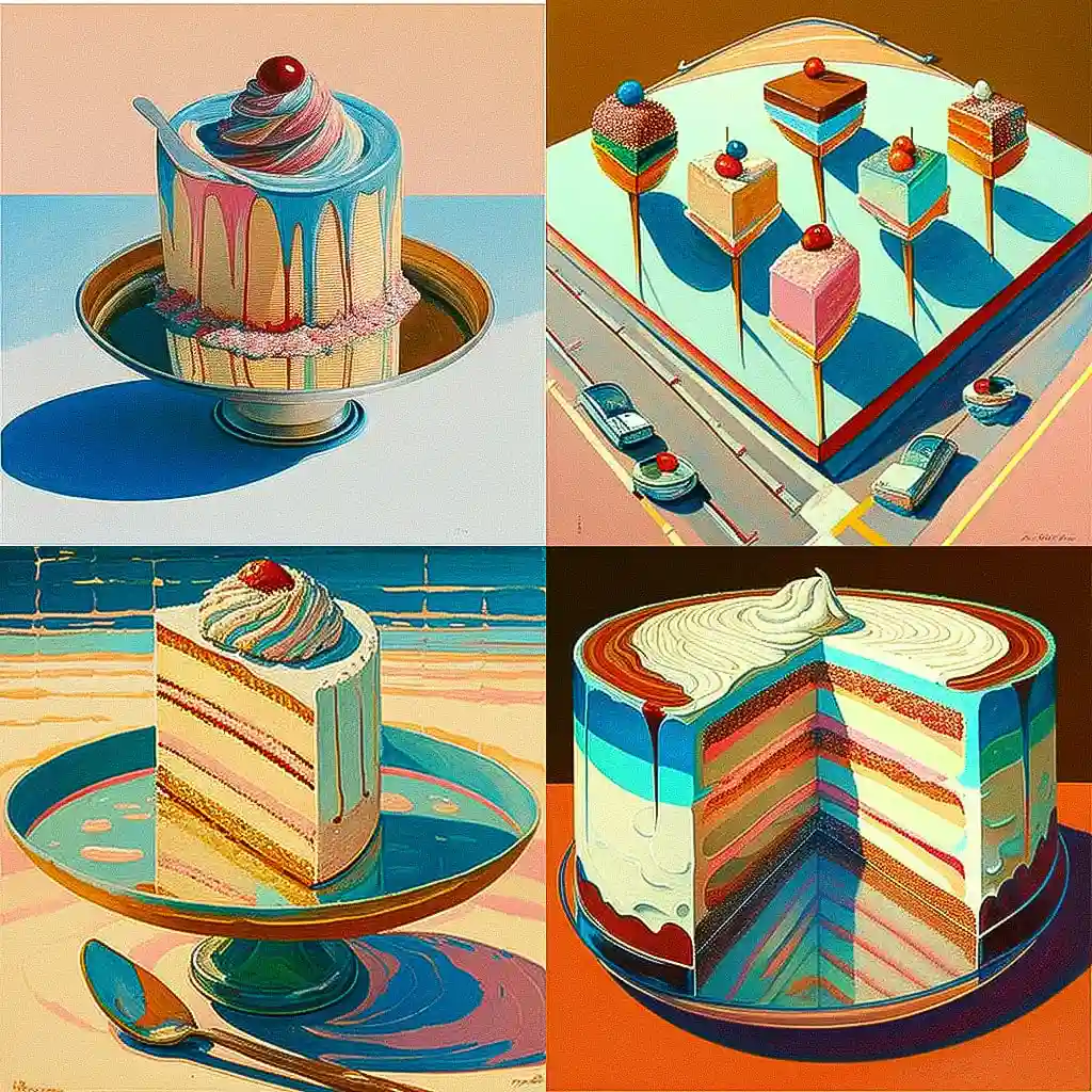 韦恩·蒂博 wayne thiebaud风格midjourney AI绘画作品 -韦恩·蒂博 wayne thiebaud风格midjourney AI绘画作品