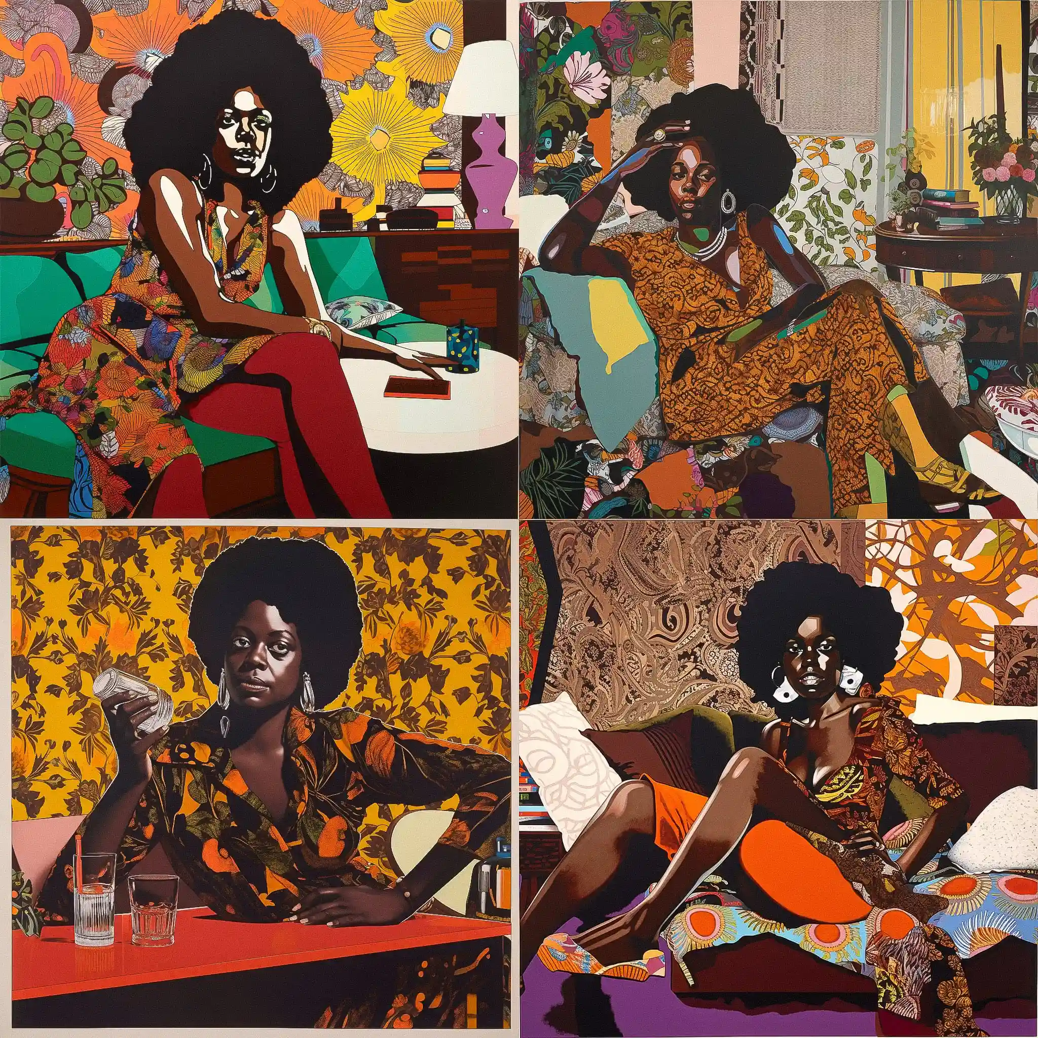 -米卡琳·托马斯 mickalene thomas风格midjourney AI绘画作品