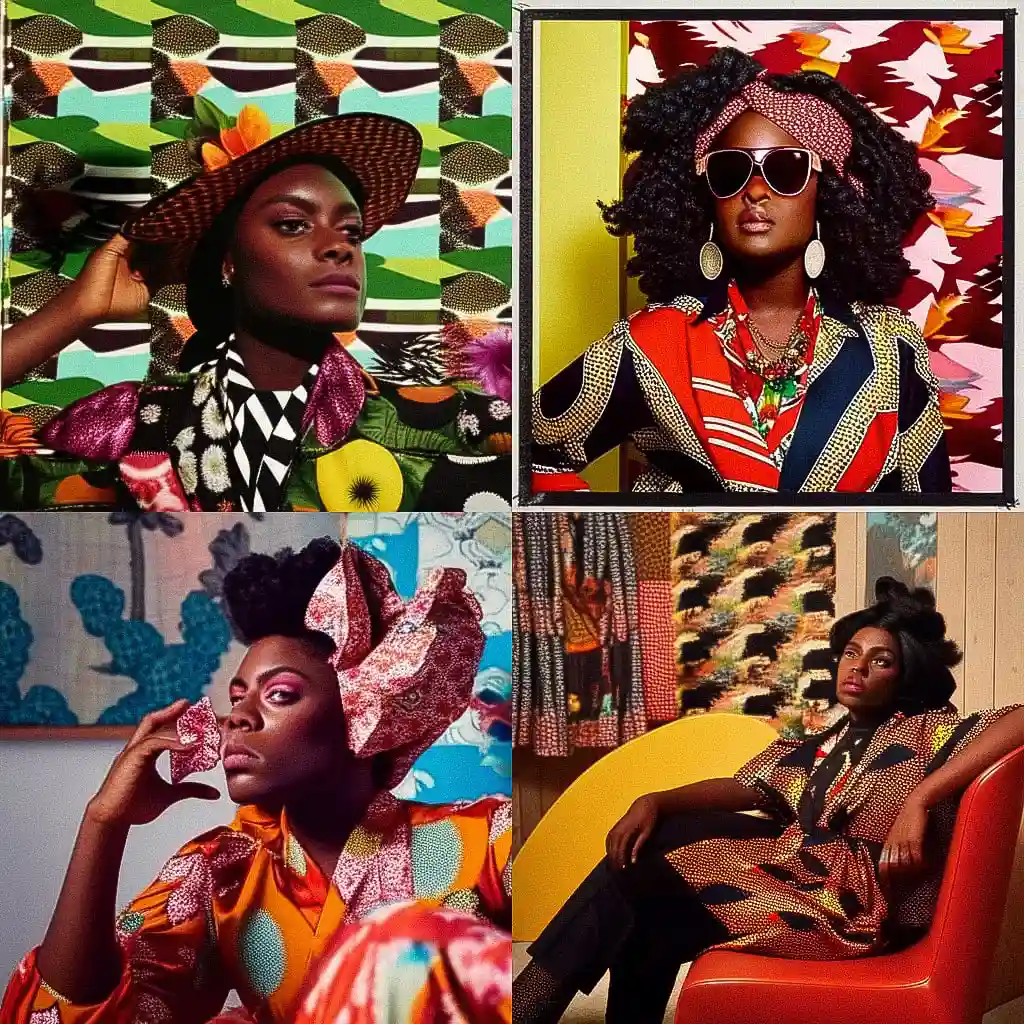 -米卡琳·托马斯 mickalene thomas风格midjourney AI绘画作品