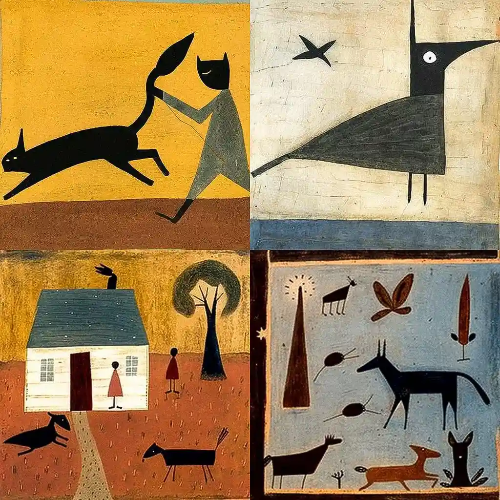比尔·特雷勒 bill traylor风格midjourney AI绘画作品 -比尔·特雷勒 bill traylor风格midjourney AI绘画作品