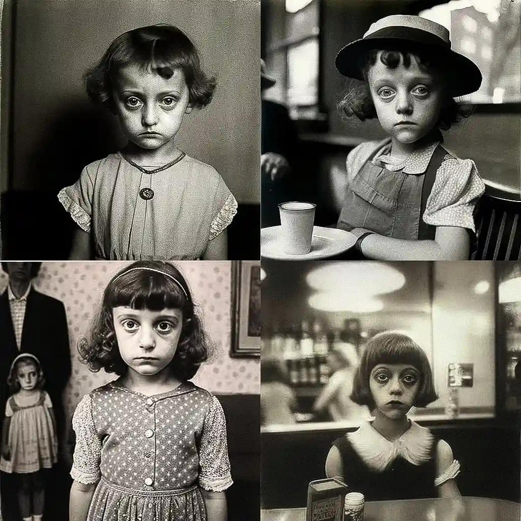 黛安·阿巴斯 diane arbus风格midjourney AI绘画作品 -黛安·阿巴斯 diane arbus风格midjourney AI绘画作品