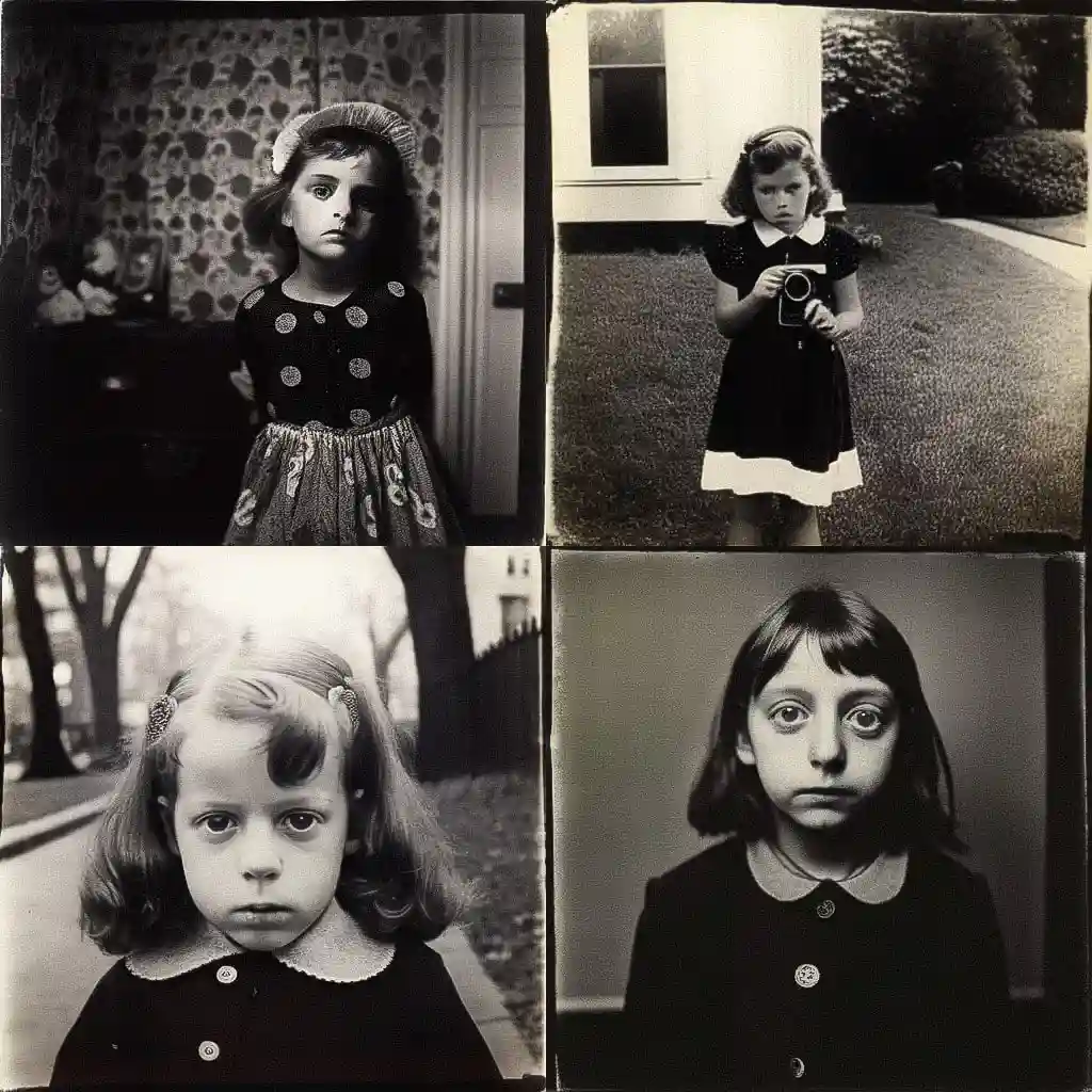 黛安·阿巴斯 diane arbus风格midjourney AI绘画作品 -黛安·阿巴斯 diane arbus风格midjourney AI绘画作品