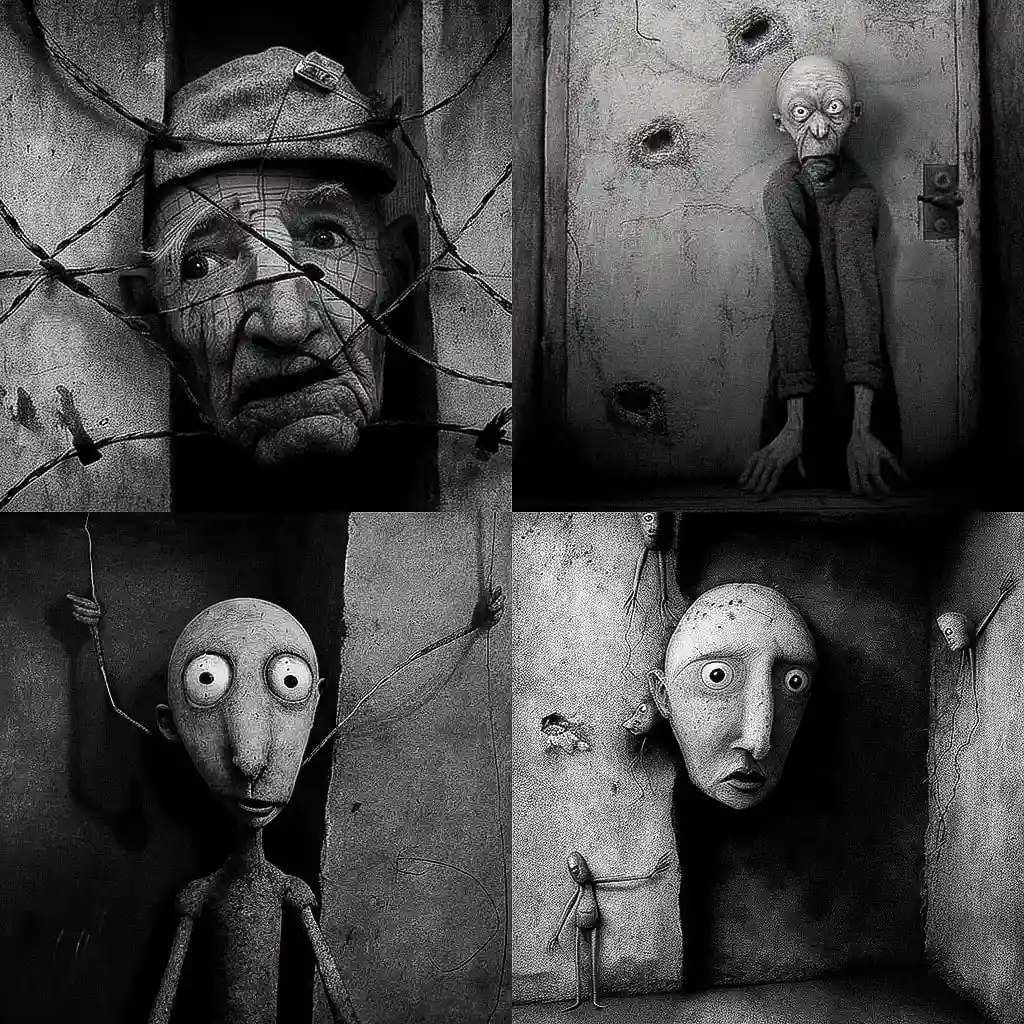 罗杰·巴伦 roger ballen风格midjourney AI绘画作品 -罗杰·巴伦 roger ballen风格midjourney AI绘画作品