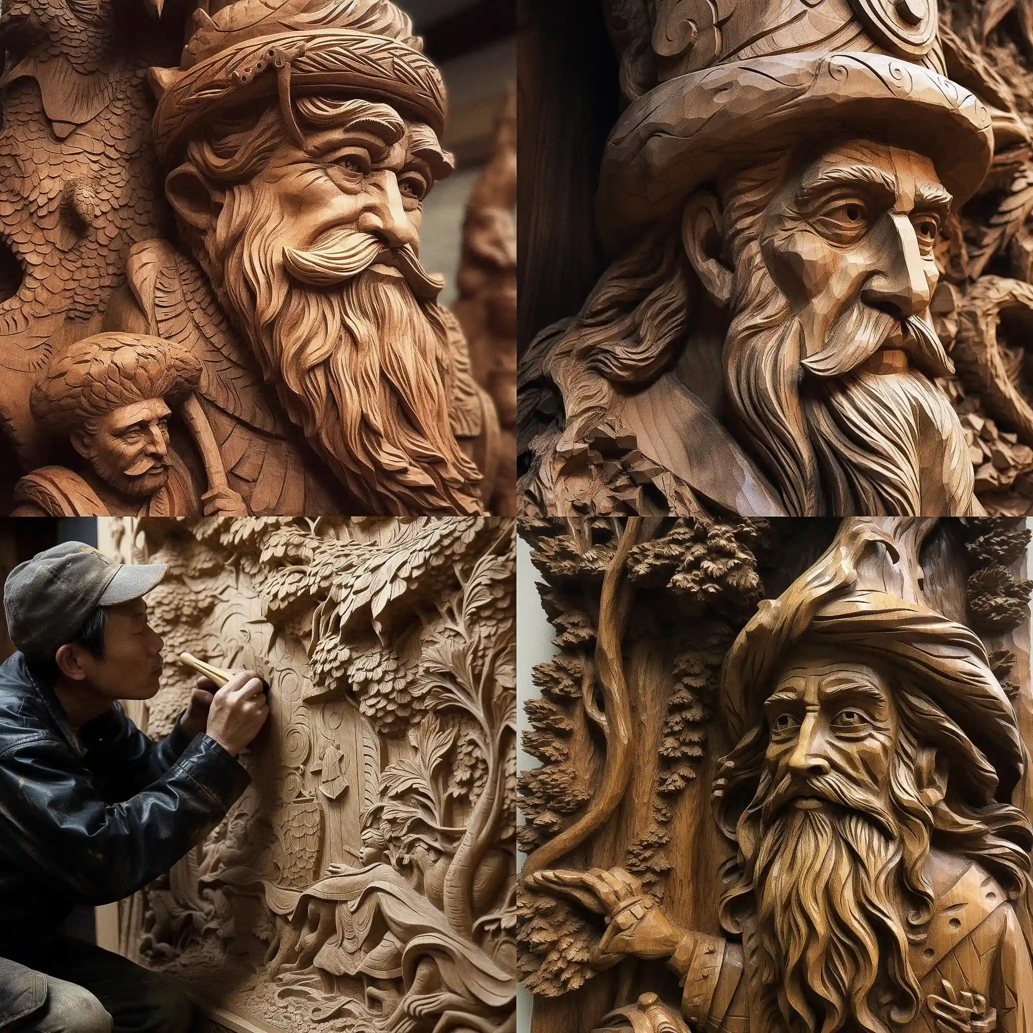 -木雕 wood carving风格midjourney AI绘画作品