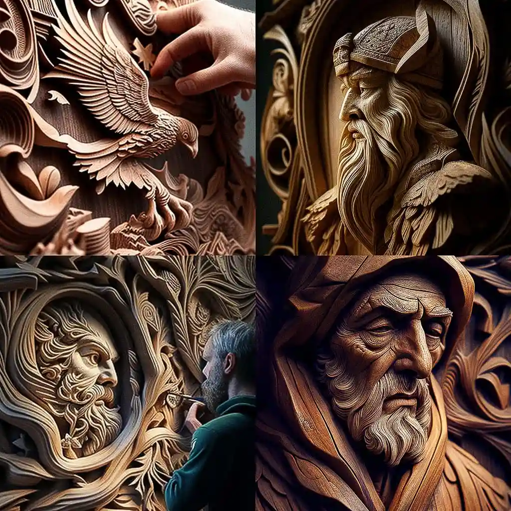 -木雕 wood carving风格midjourney AI绘画作品