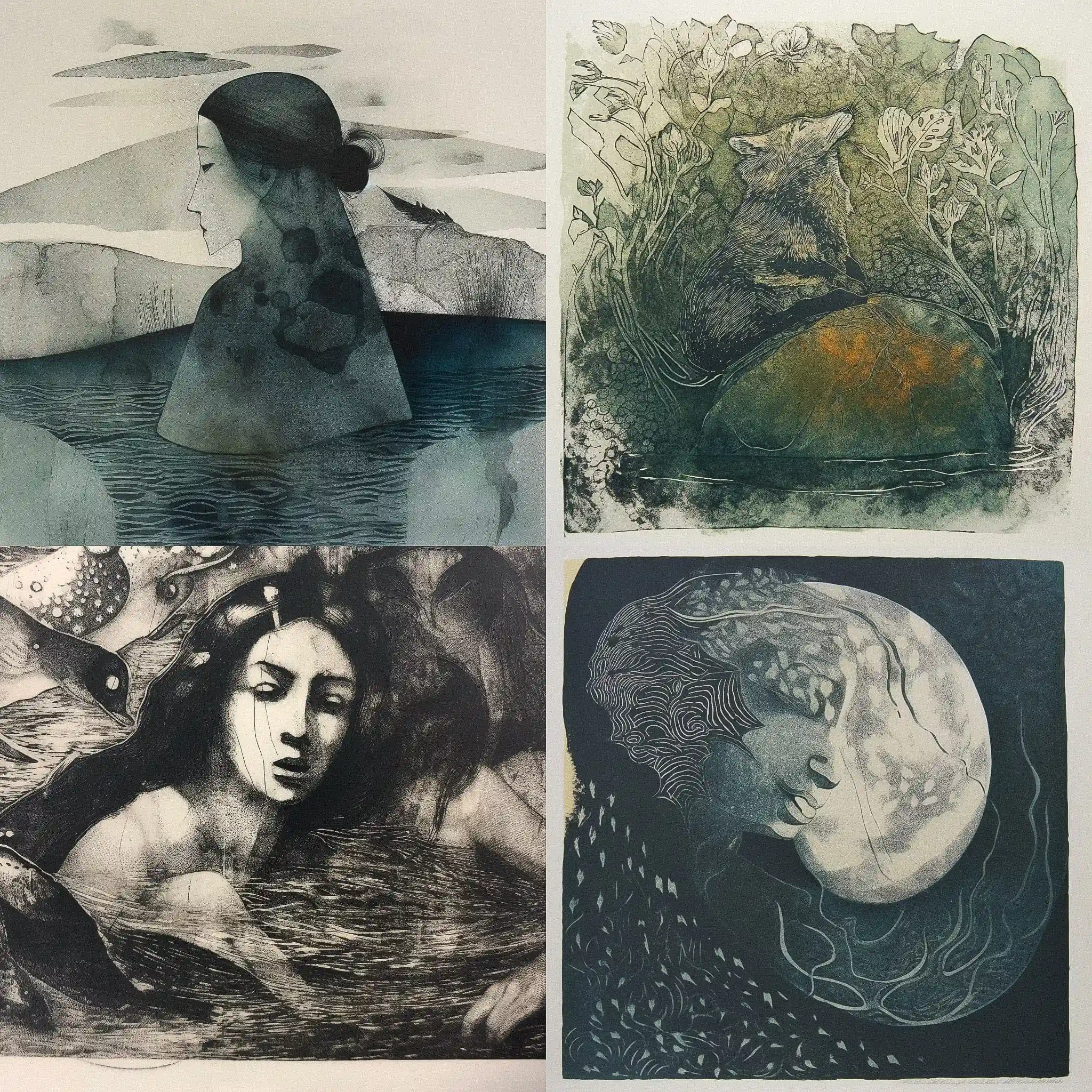 -浅蚀版画 aquatint print风格midjourney AI绘画作品