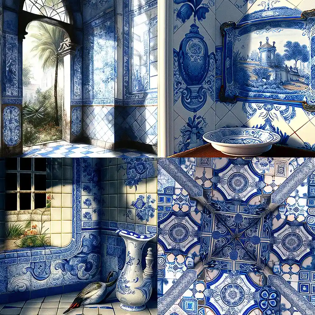 -葡萄牙彩瓷砖 azulejo风格midjourney AI绘画作品